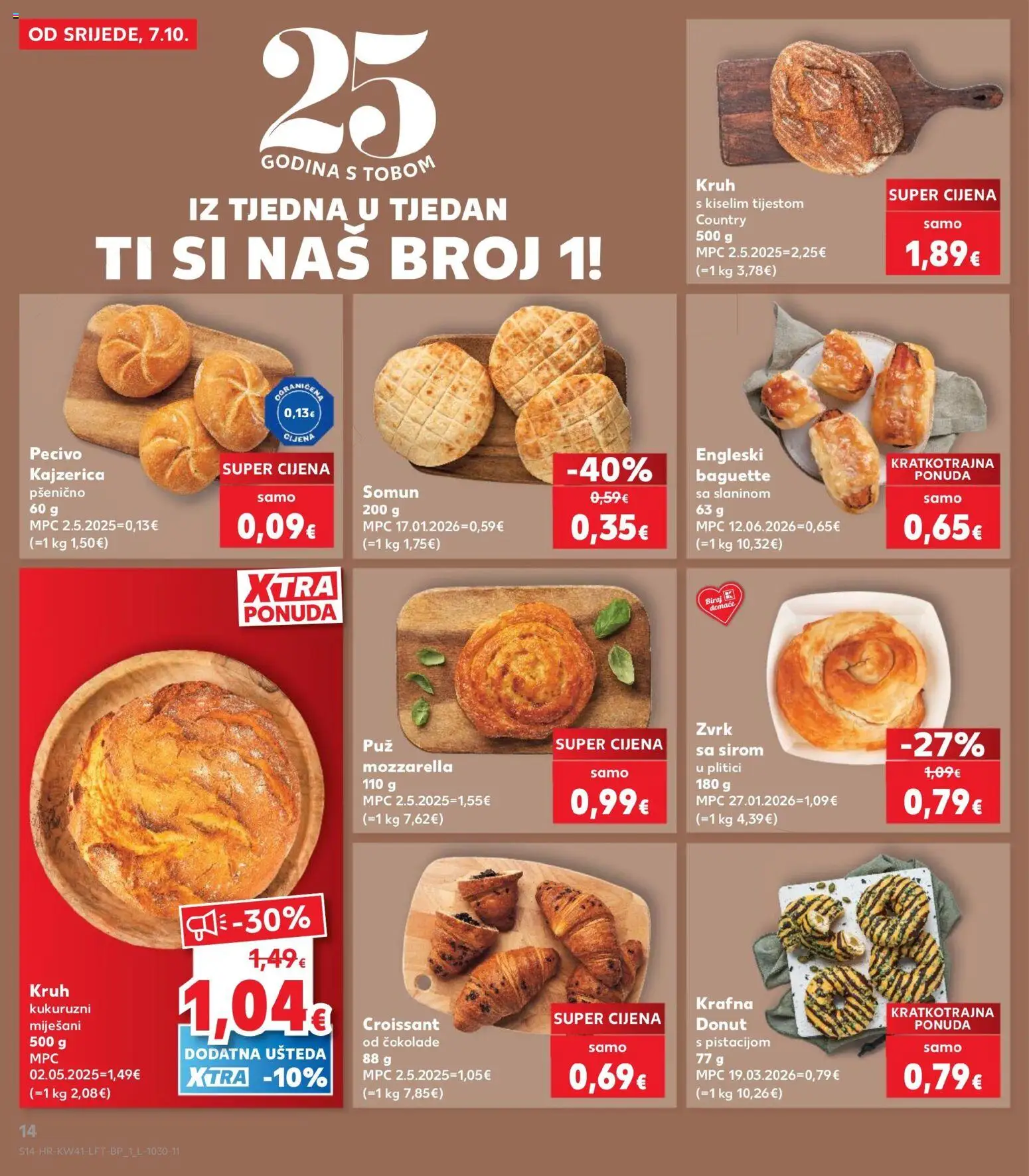 Kaufland katalog | vrijedi od 07.10.2026 | Stranica: 14 | Proizvodi: Kruh, Baguette, Kajzerica, Krafna