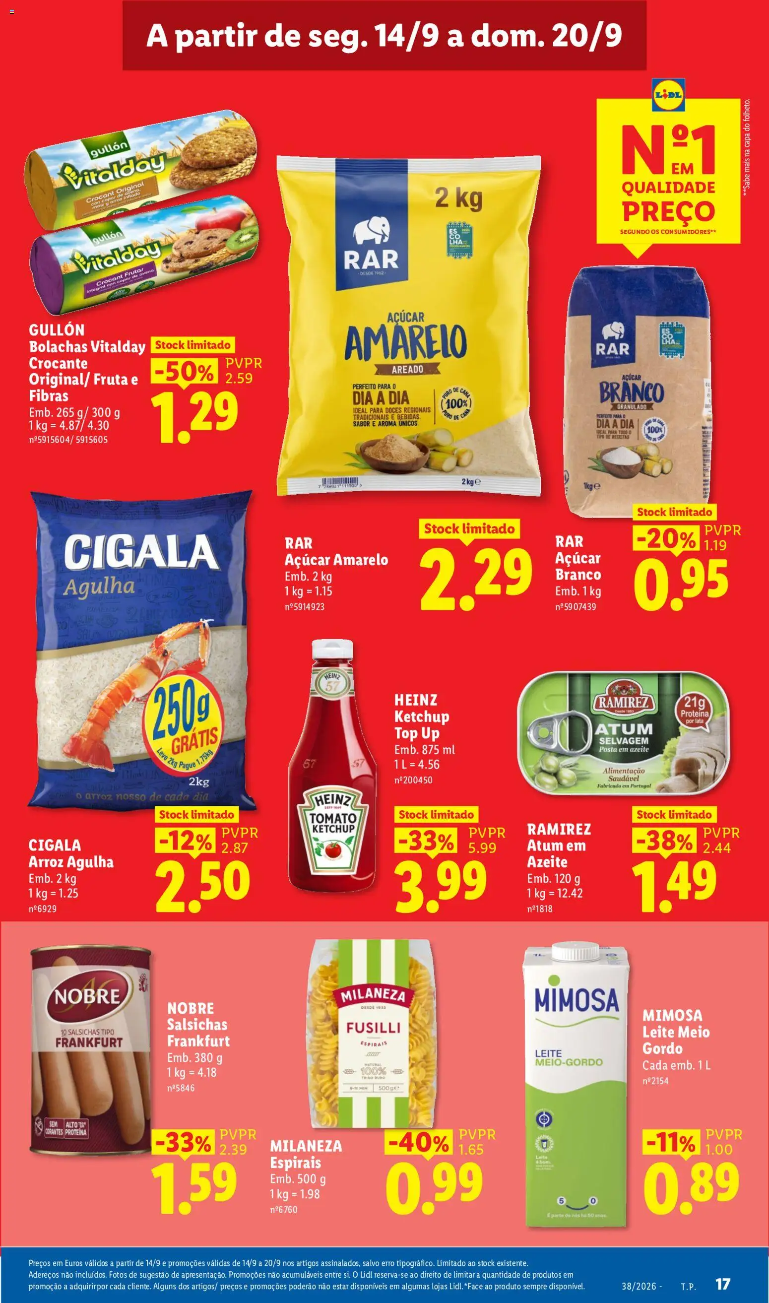 Lidl folheto │ válido de 14/09/2026 | Página: 17 | Produtos: Bolachas, Leite gordo, Salsichas, Proteina