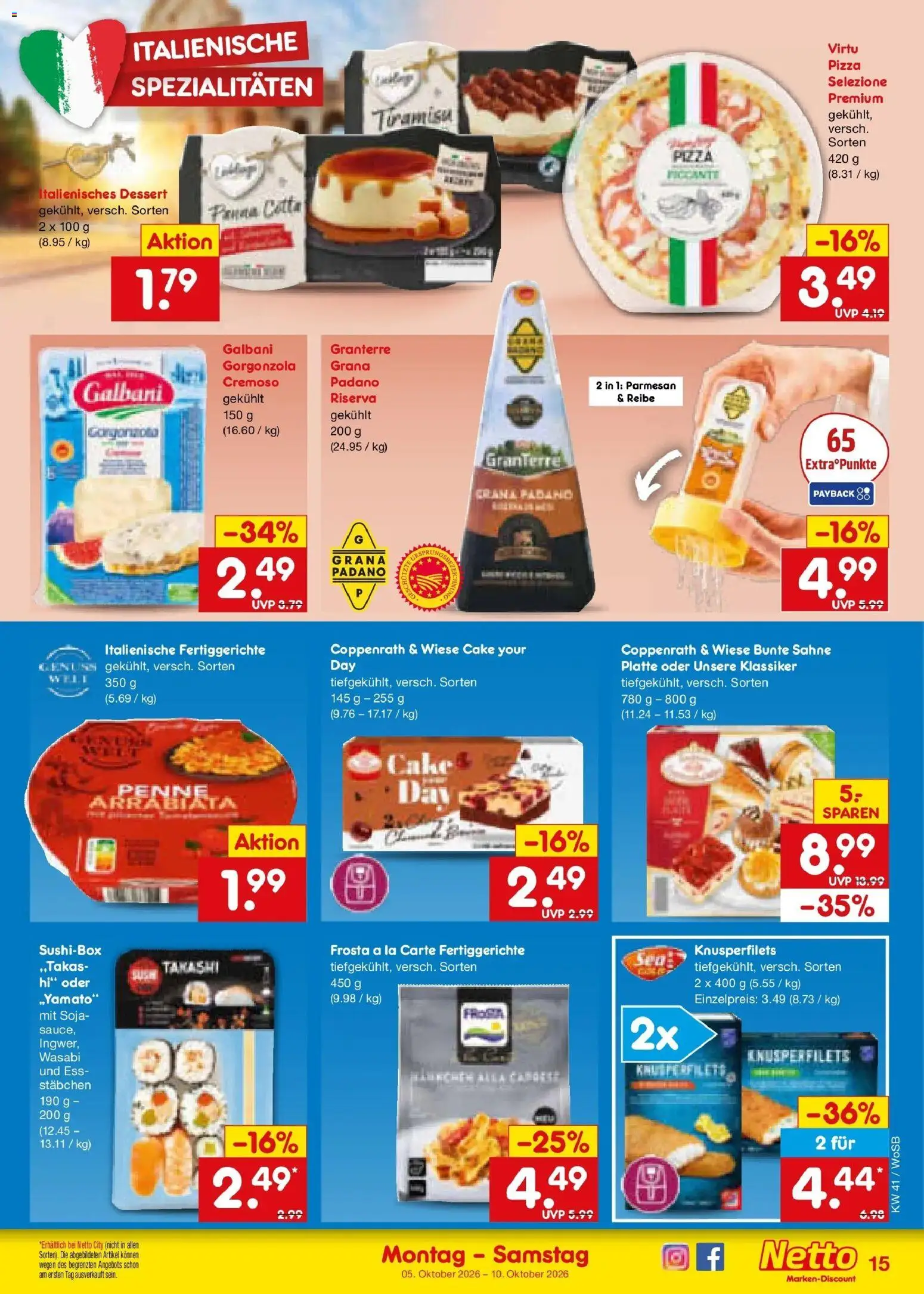 Netto Marken-Discount Prospekt Ludwigshafen-Edigheim (ab 05.10.2026) » Angebote | Seite: 15 | Produkte: Spezialitäten, Frosta, Pizza, Sahne