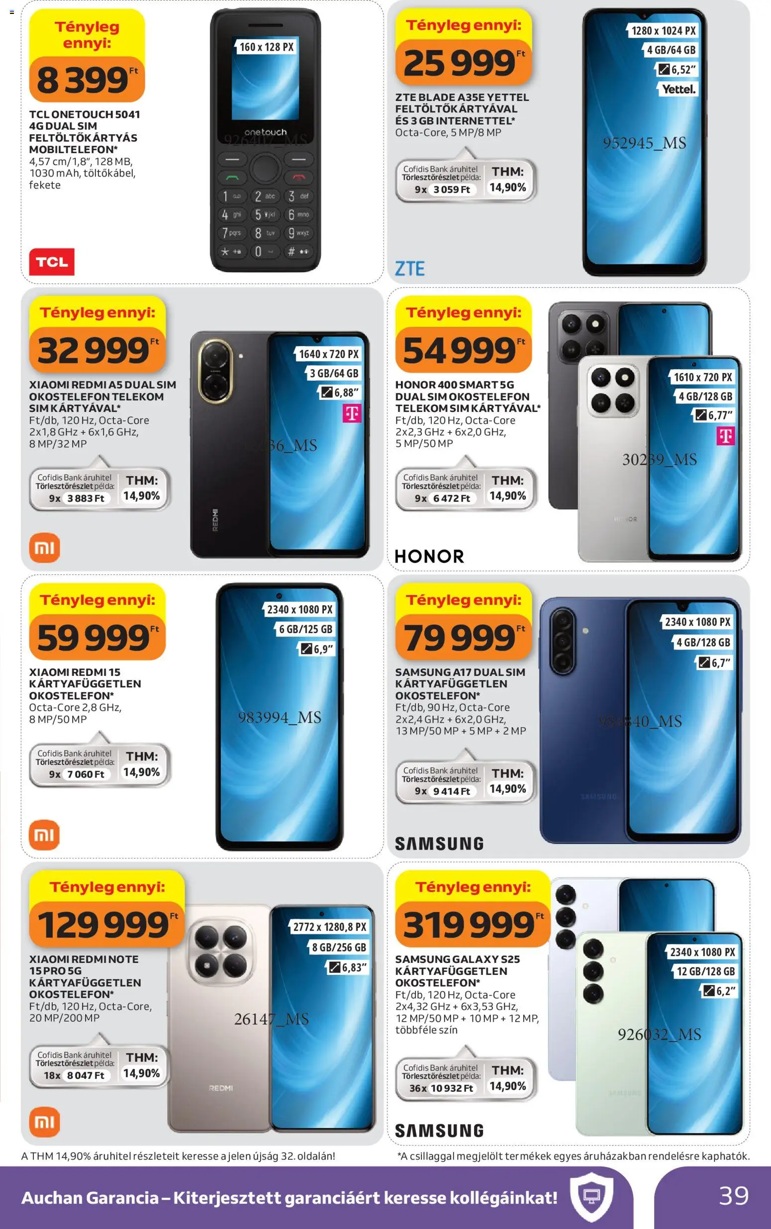 Auchan akciós ujság - amely érvényes a következő dátumtól: 09.04.2026 | Oldal: 39 | Termékek: Okostelefon, Xiaomi, Samsung