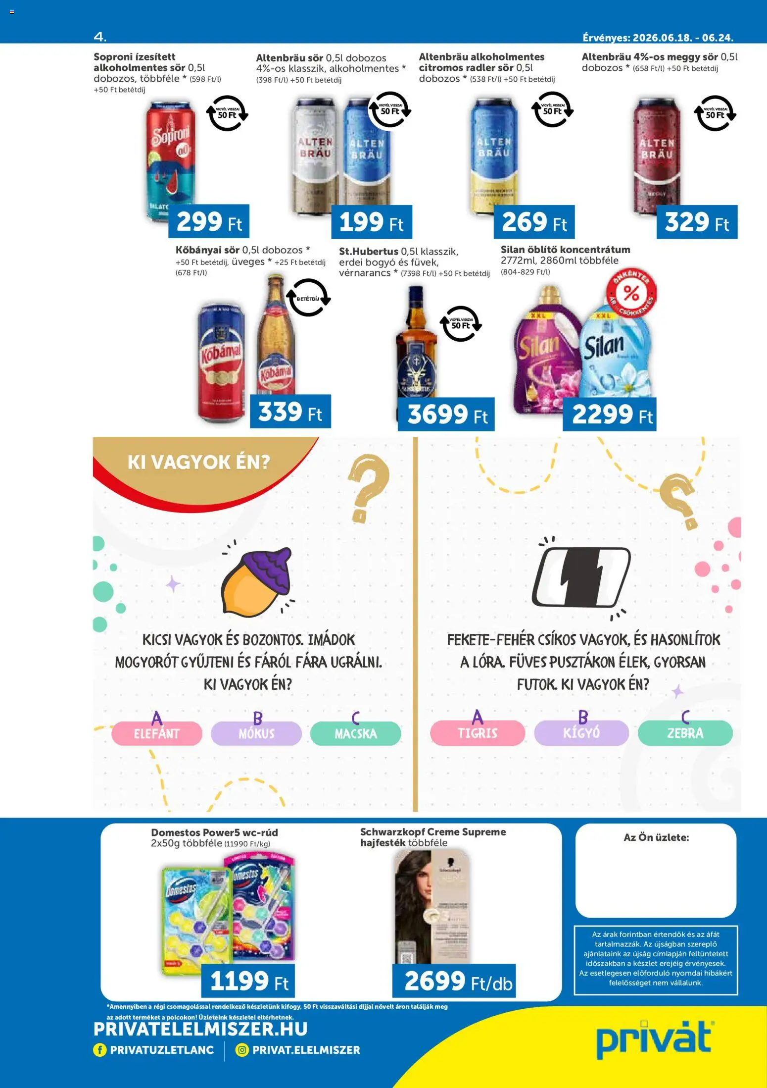 PRIVÁT akciós ujság - amely érvényes a következő dátumtól: 18.06.2026 | Oldal: 4 | Termékek: Radler, Meggy, Öblítő, Alkoholmentes sör