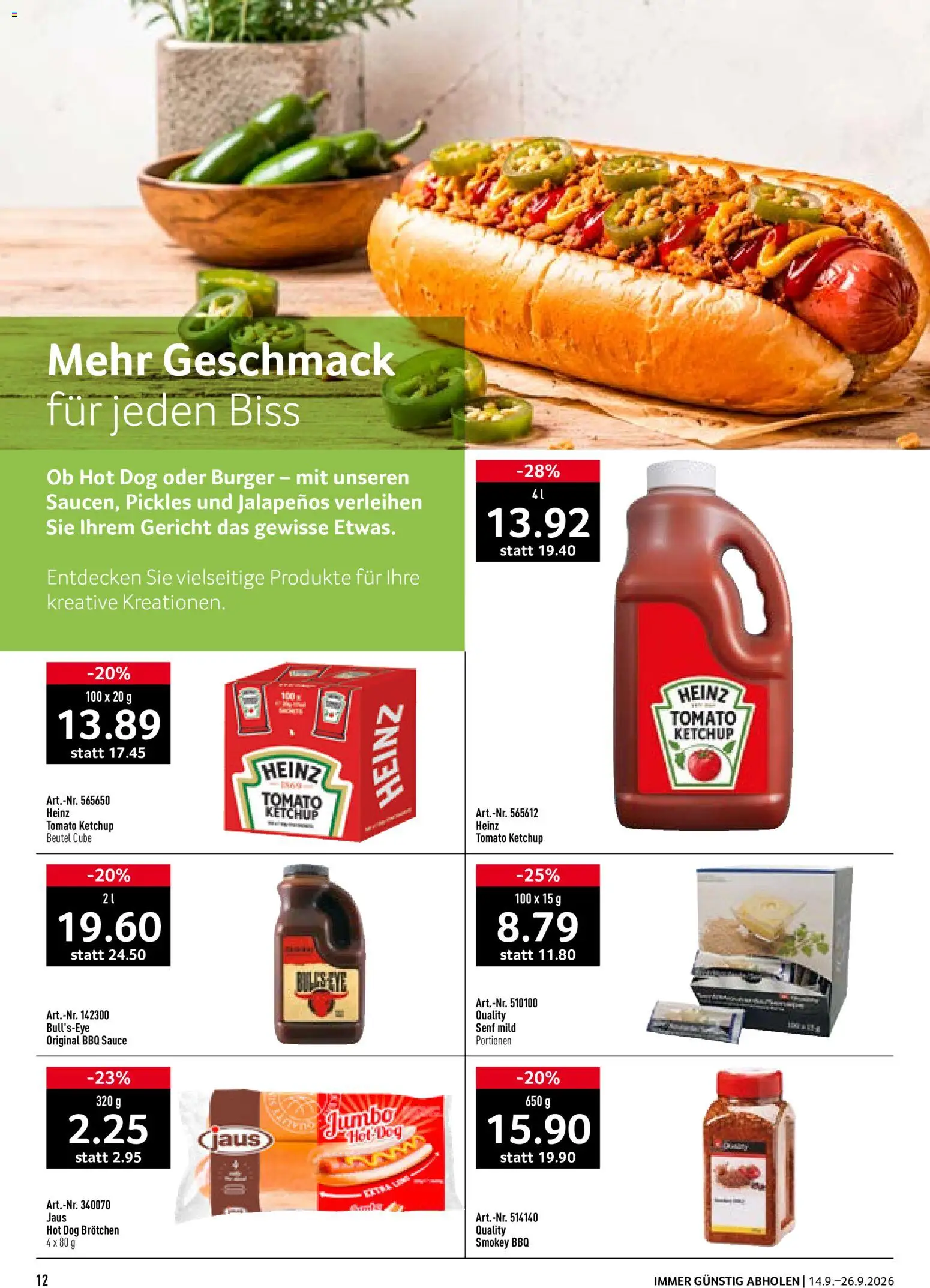 Prodega Aktionen Take Away – gültig ab 14.09.2026 | Seite: 12 | Produkte: Burger, Ketchup