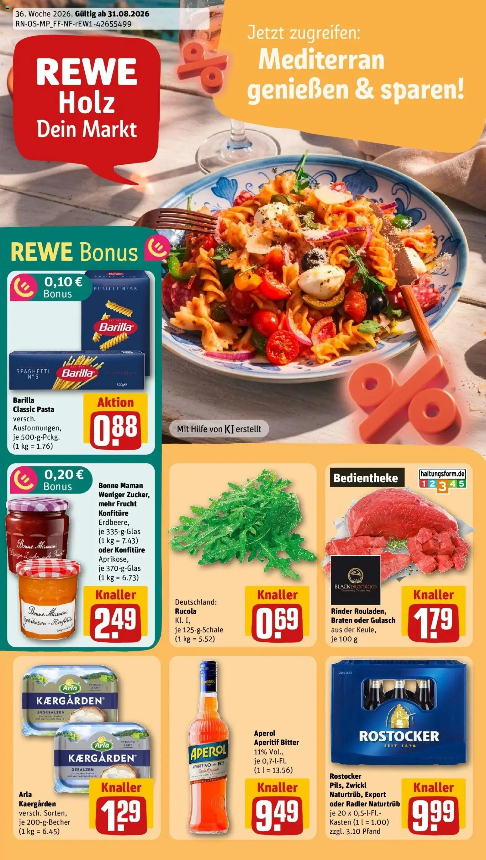 Rewe Prospekt Neubrandenburg – gültig ab 31.08.2026 | Seite: 1 | Produkte: Barilla, Zucker, Pasta, Bonne maman