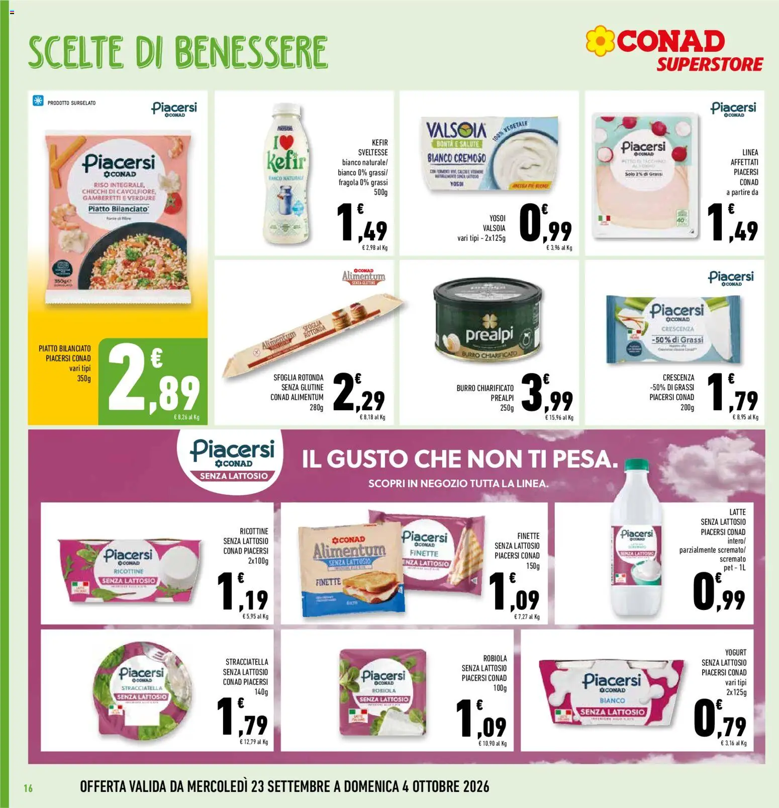 Volantino Conad del 23/09/2026 | Pagina: 16 | Prodotti: Senza glutine, Burro, Crescenza, Senza lattosio