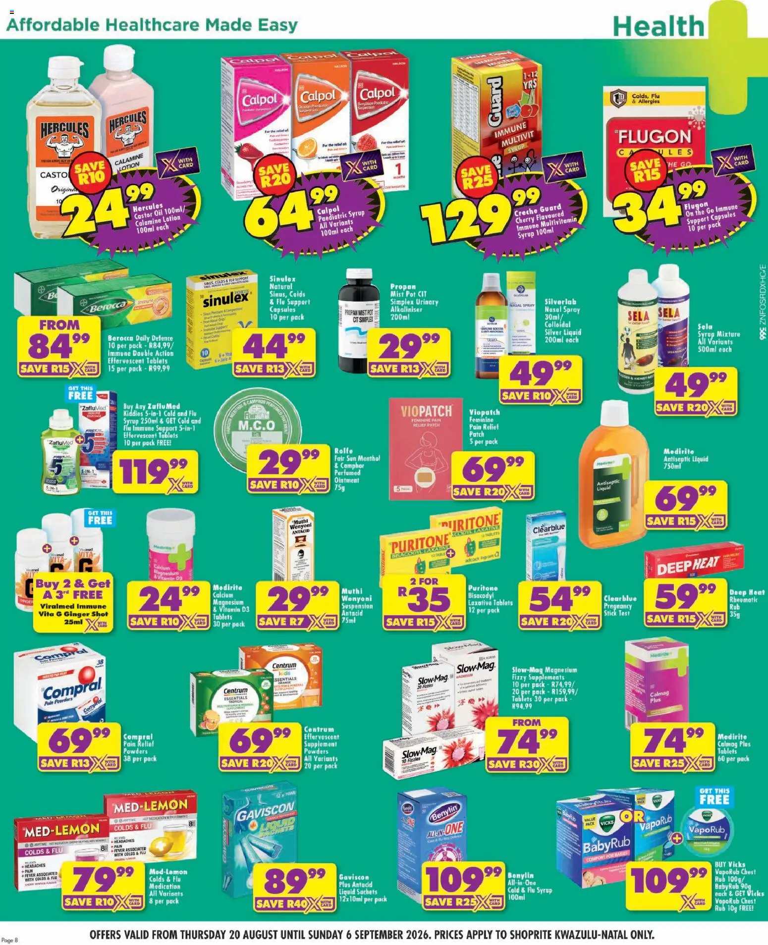 New Shoprite catalogue – valid from 20/08/2026 | Page: 8 | Products: Antiseptic liquid, Oil, Syrup, Lotion