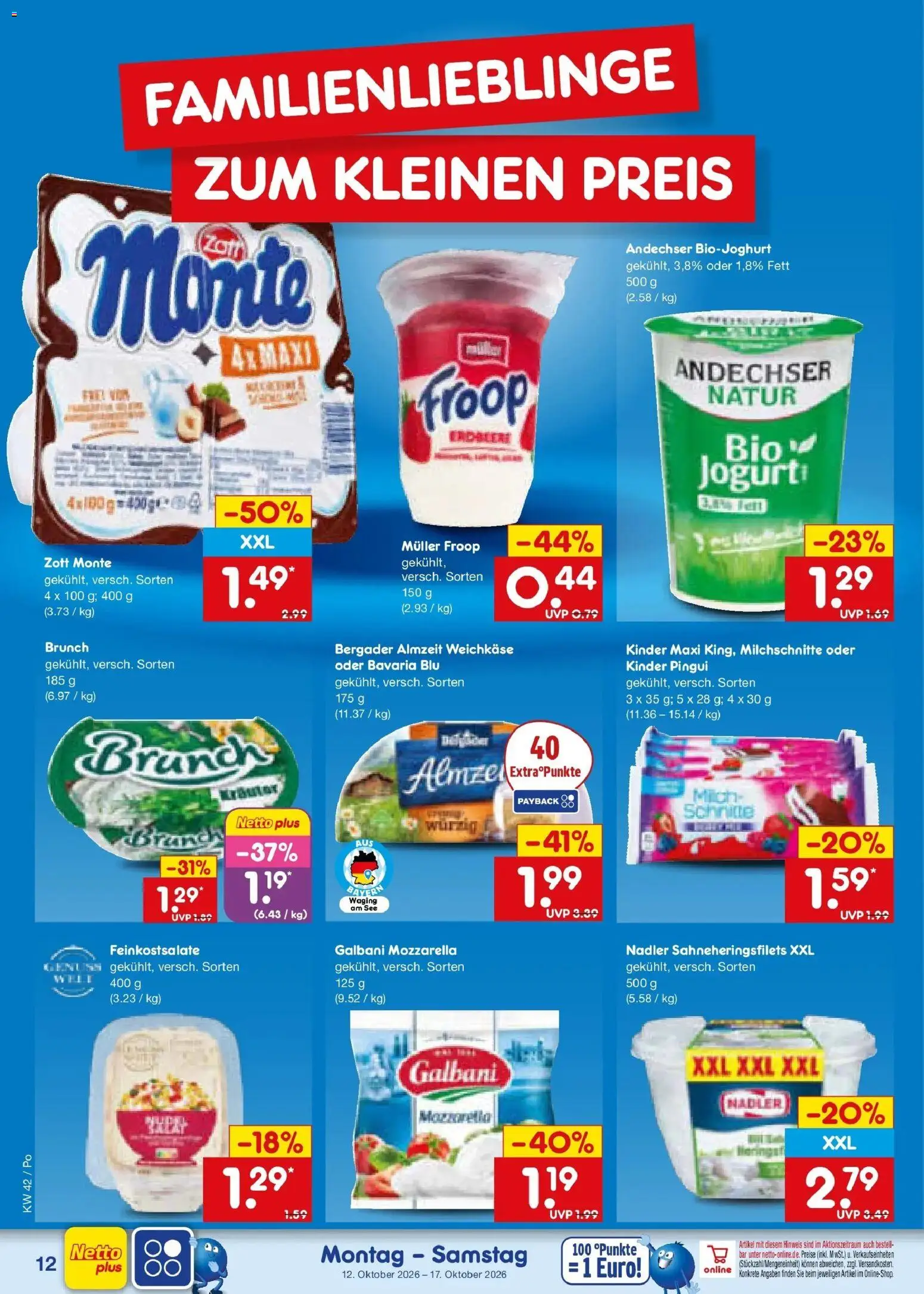 Netto Marken-Discount Prospekt Amberg (ab 12.10.2026) » Angebote | Seite: 14 | Produkte: Froop, Milch, Mozzarella