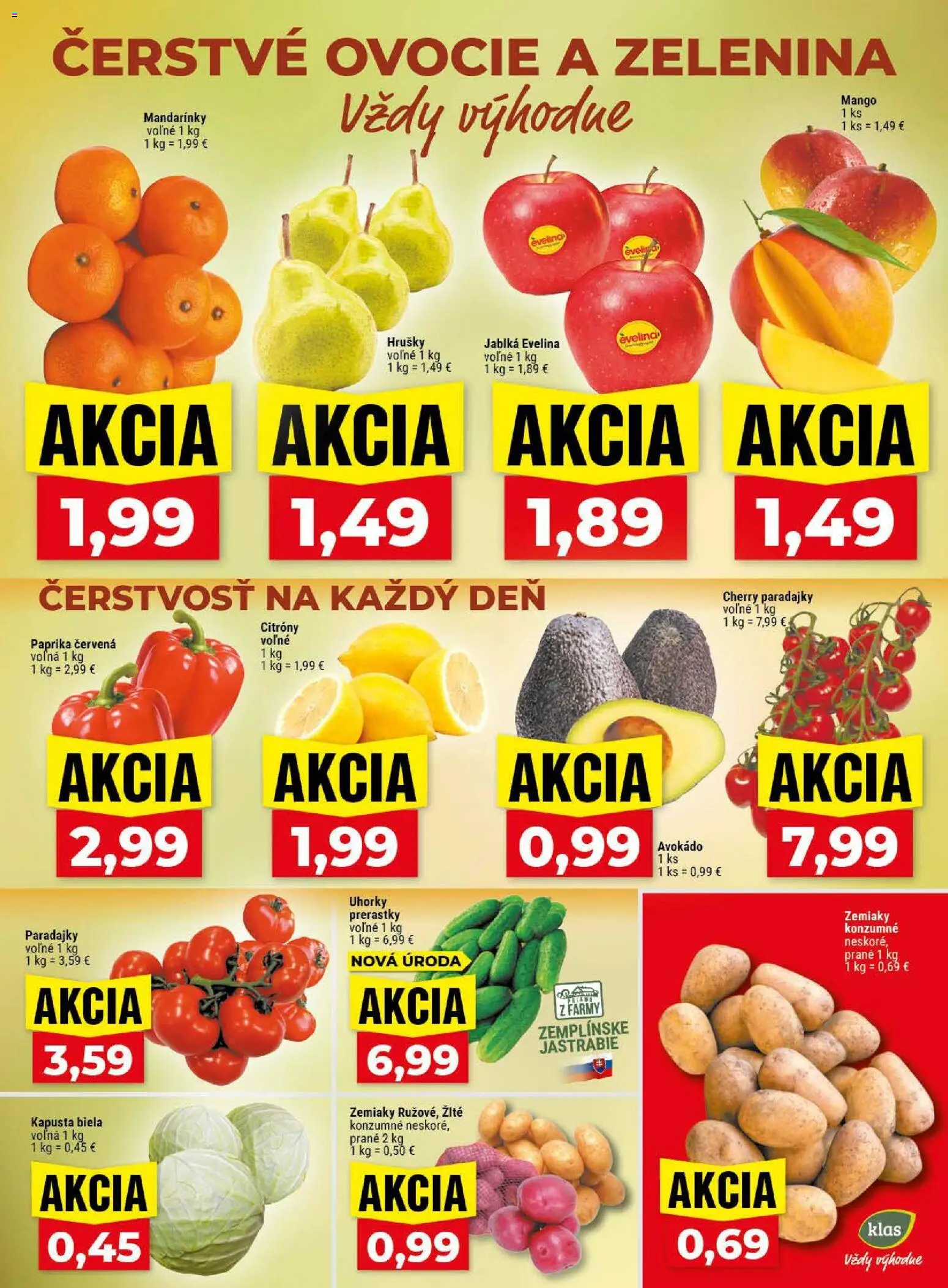 Nové Klas akcie – leták je platný od 13.04.2026 | Strana: 3 | Produkty: Paprika, Kapusta, Kapusta biela, Citróny