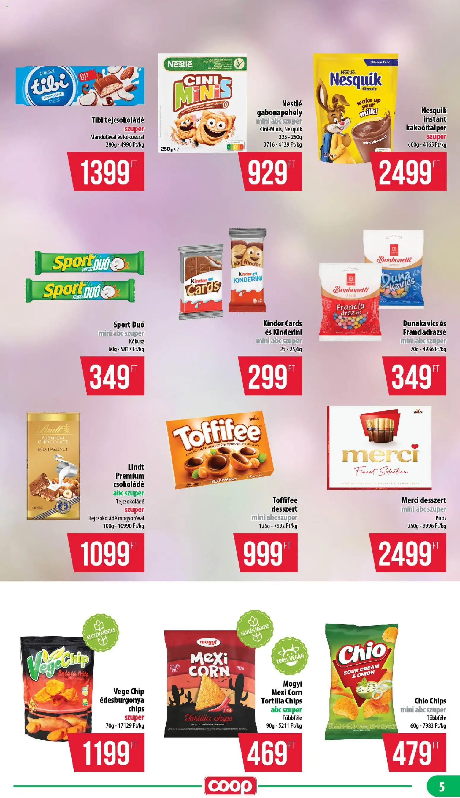 COOP akciós ujság - amely érvényes a következő dátumtól: 2026.10.15. | Oldal: 5 | Termékek: Chio, Nestlé, Kavics, Nesquik