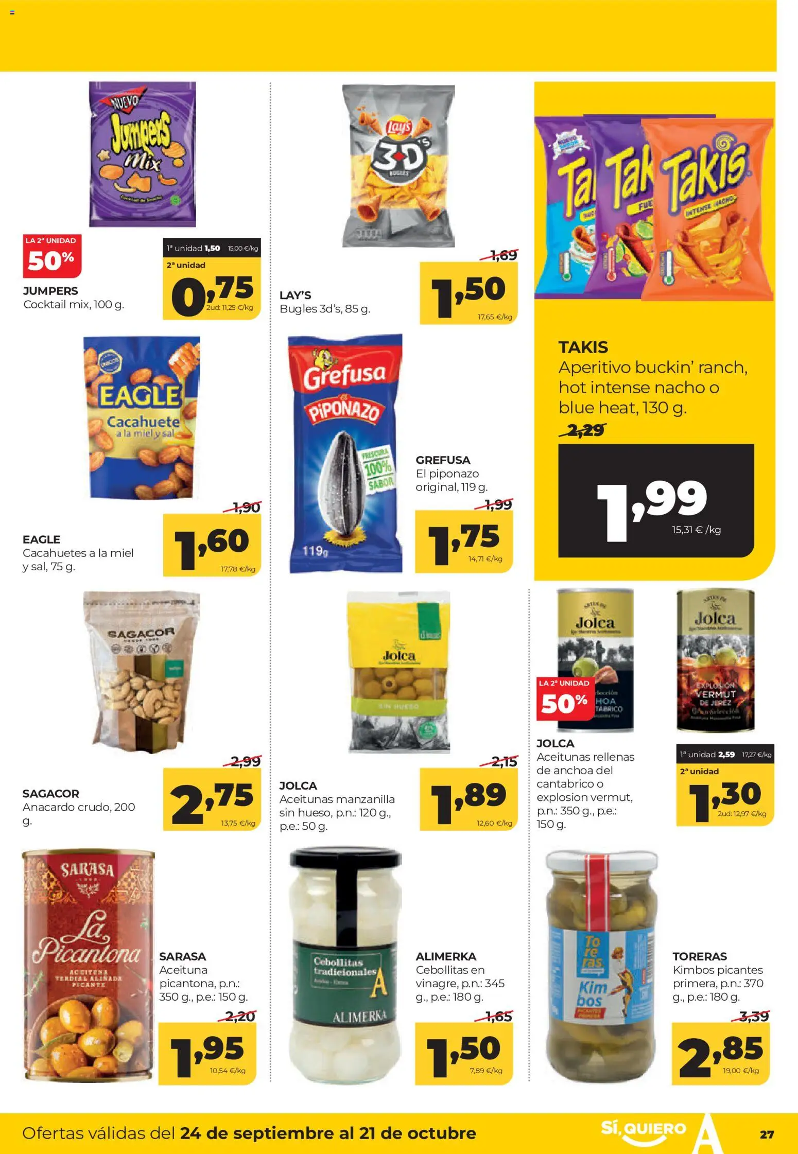Alimerka folleto Castilla y León │ válido desde el 24/09/2026 | Página: 27 | Productos: Aceitunas, Vermut, Cacahuetes, Anchoa