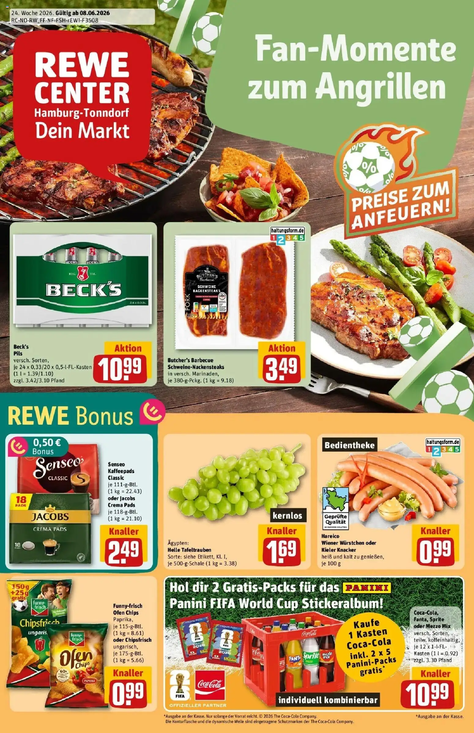 Rewe Prospekt Hamburg/Tonndorf – gültig ab 08.06.2026 | Seite: 1 | Produkte: Nackensteaks, Kaffeepads, Mezzo mix, Oder mezzo mix