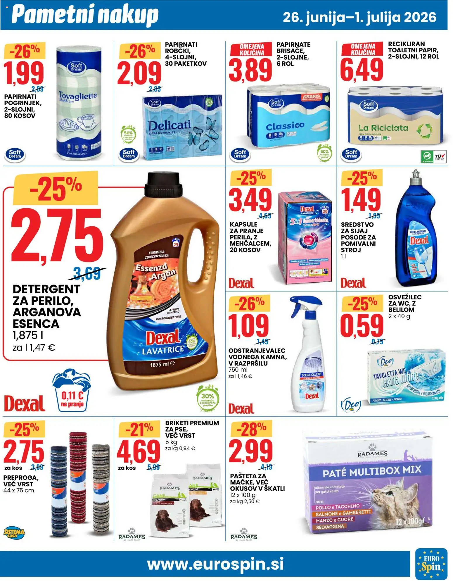 Novi Eurospin katalog ponudbe – veljaven od 26.06.2026 | Stran: 11 | Izdelki: Pomivalni stroj, Pašteta, Kos, Detergent