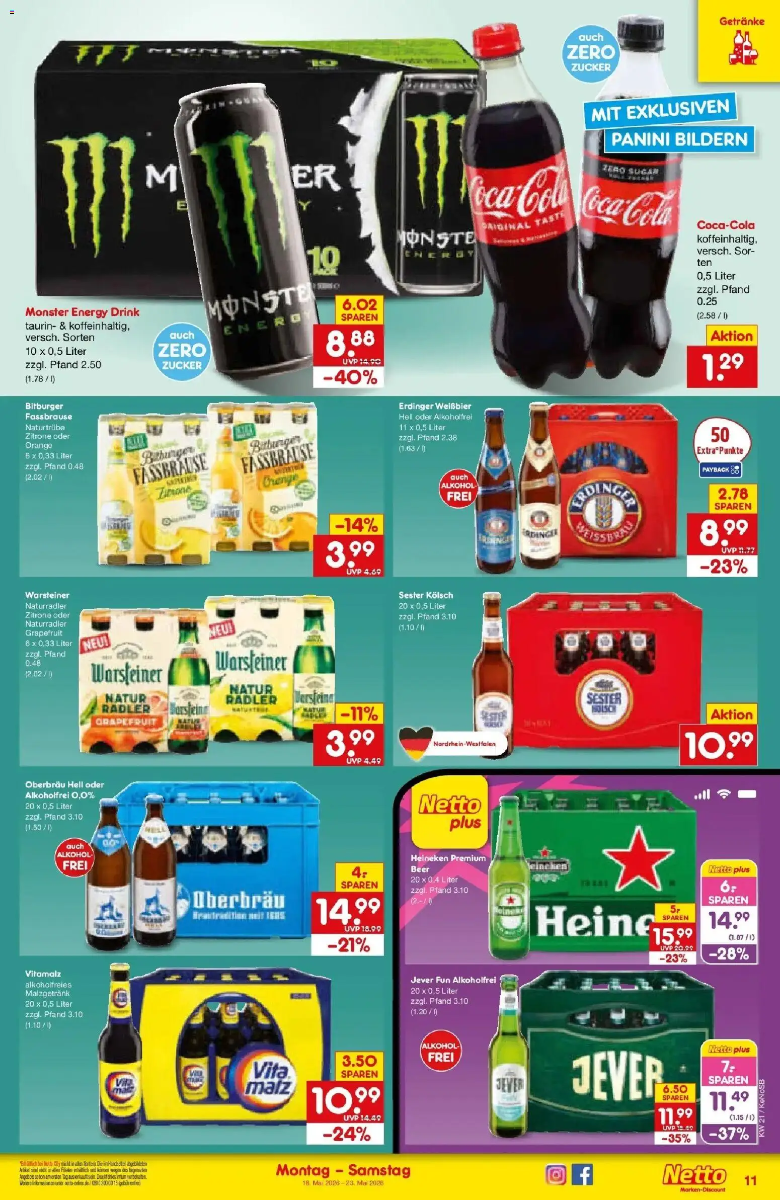 Netto Marken-Discount Prospekt Bonn	 – gültig ab 17.05.2026 | Seite: 11 | Produkte: Energy, Weißbier, Heineken, Radler