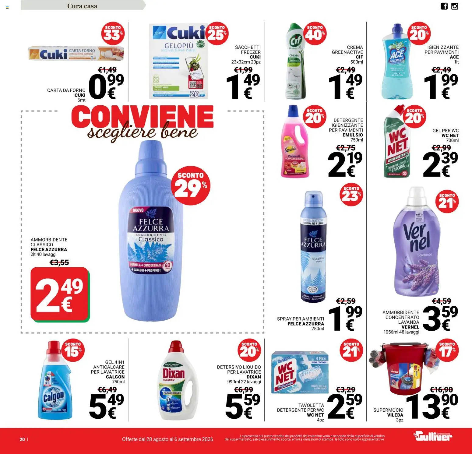 Volantino Gulliver del 28/08/2026 | Pagina: 20 | Prodotti: Anticalcare, Tavoletta, Profumo, Fragranza