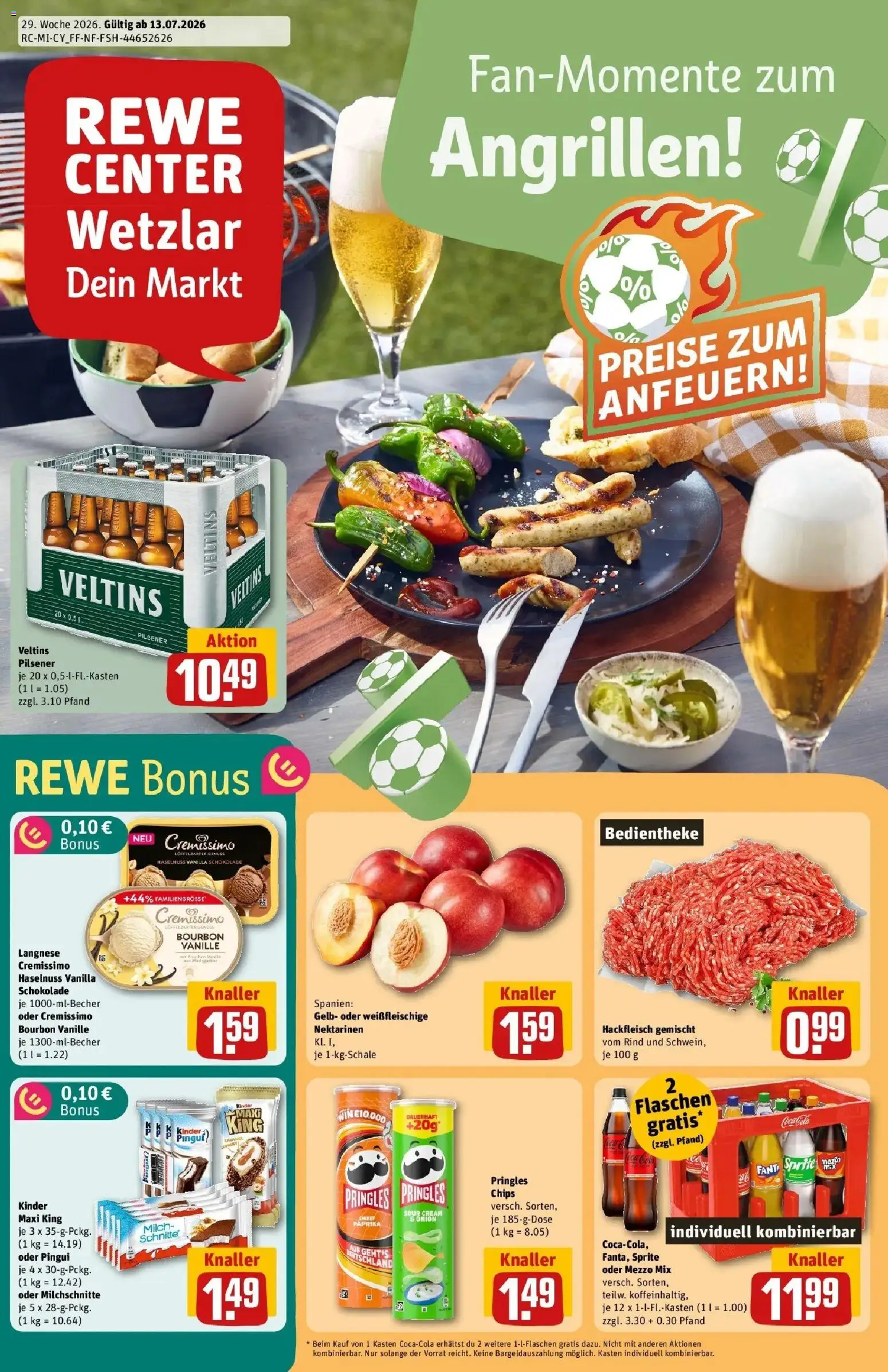 Rewe Prospekt Wetzlar – gültig ab 13.07.2026 | Seite: 1 | Produkte: Nektarinen, Schokolade, Paprika, Veltins