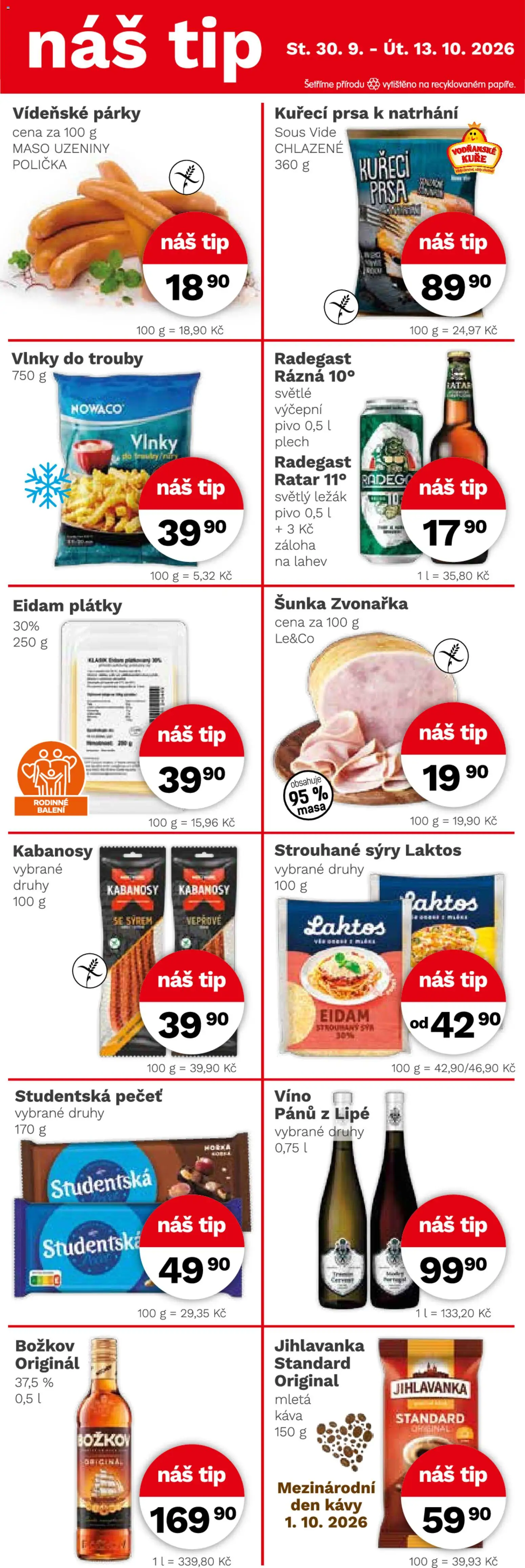 Konzum leták od 30.09.2026 | Strana: 4 | Produkty: Uzeniny, Studentská pečeť, Kuře, Láhev
