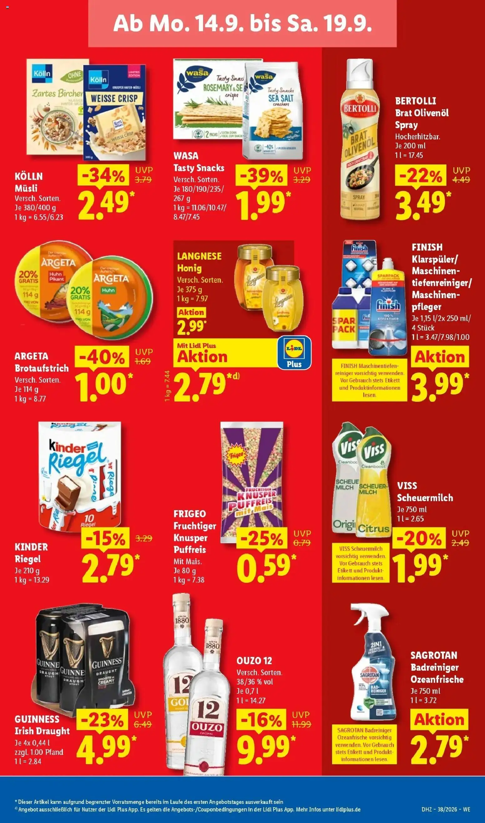 Lidl Prospekt Einbeck (ab 14.09.2026) zum Blättern » Angebote | Seite: 19 | Produkte: Langnese, Ouzo 12, Milch, Bad