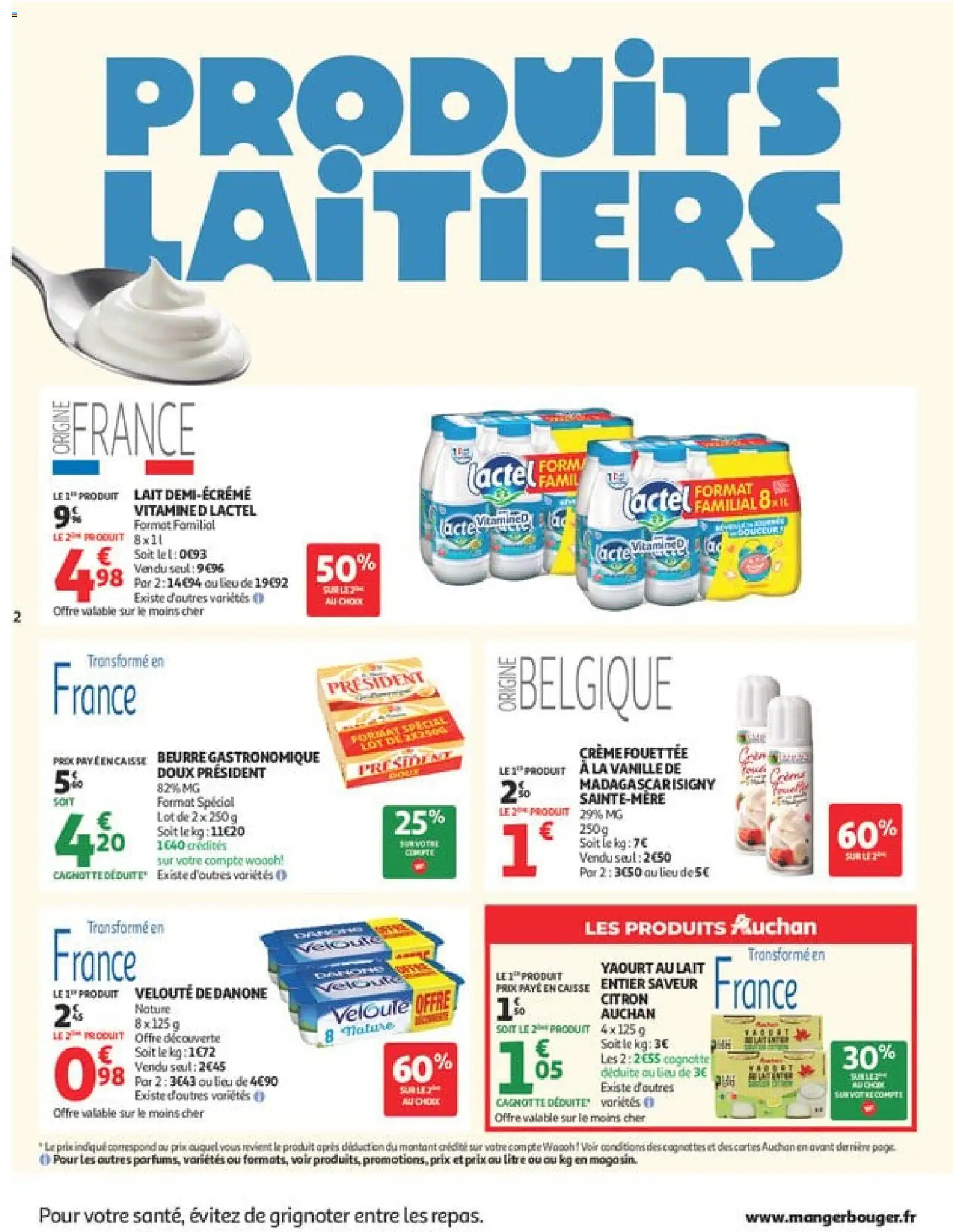 {H1} | Page: 2 | Produits: Lait, Beurre, Crème fouettée, Crème