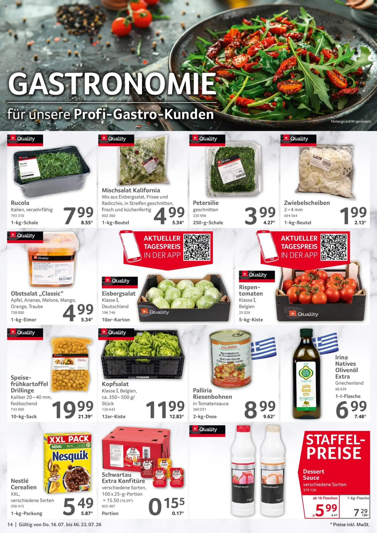 Selgros Prospekt – gültig ab 16.07.2026 | Seite: 14 | Produkte: Olivenol, Rucola, Eisbergsalat, Petersilie