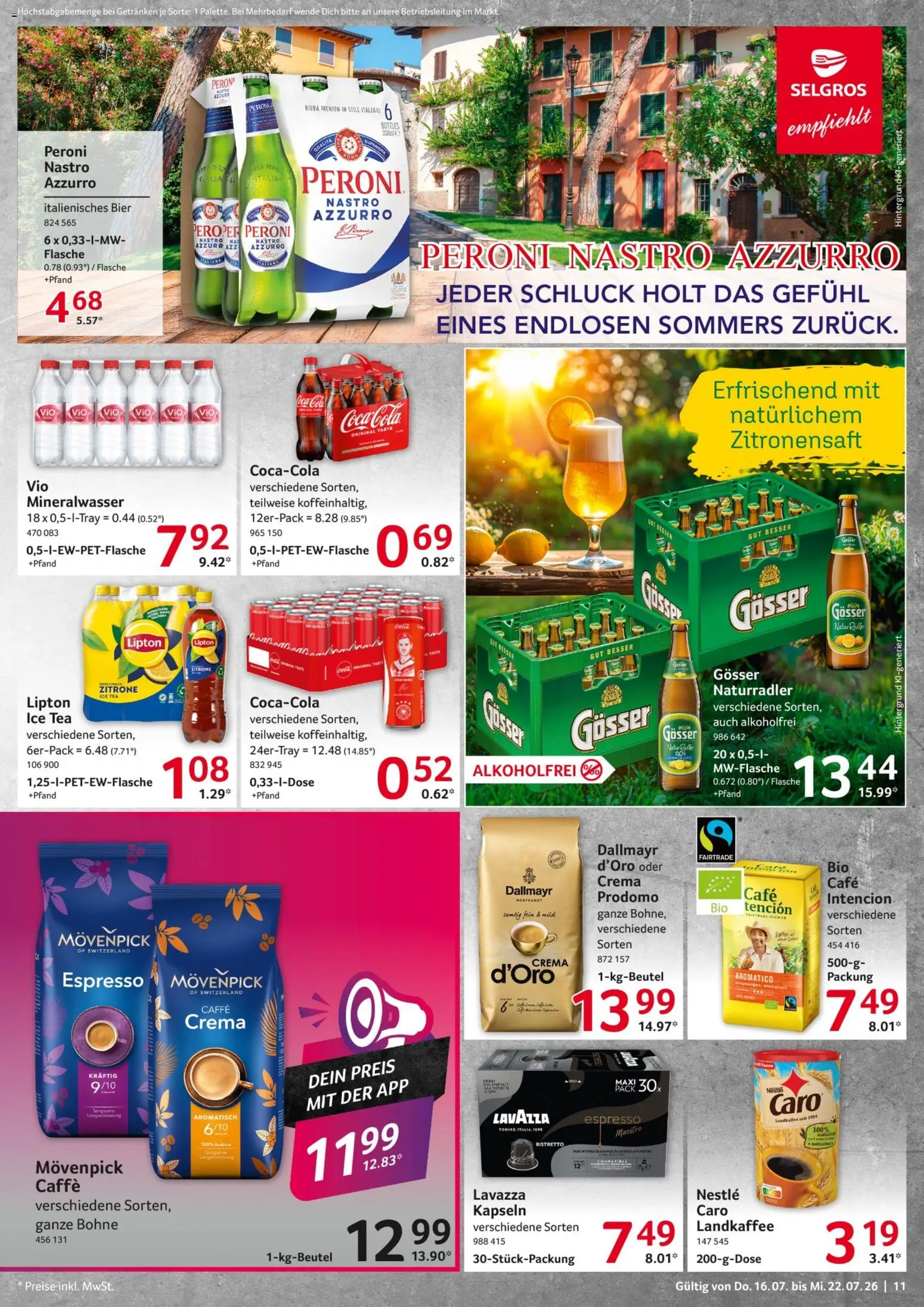 Selgros Prospekt – gültig ab 16.07.2026 | Seite: 11 | Produkte: Coca cola, Bier, Mineralwasser, Dallmayr