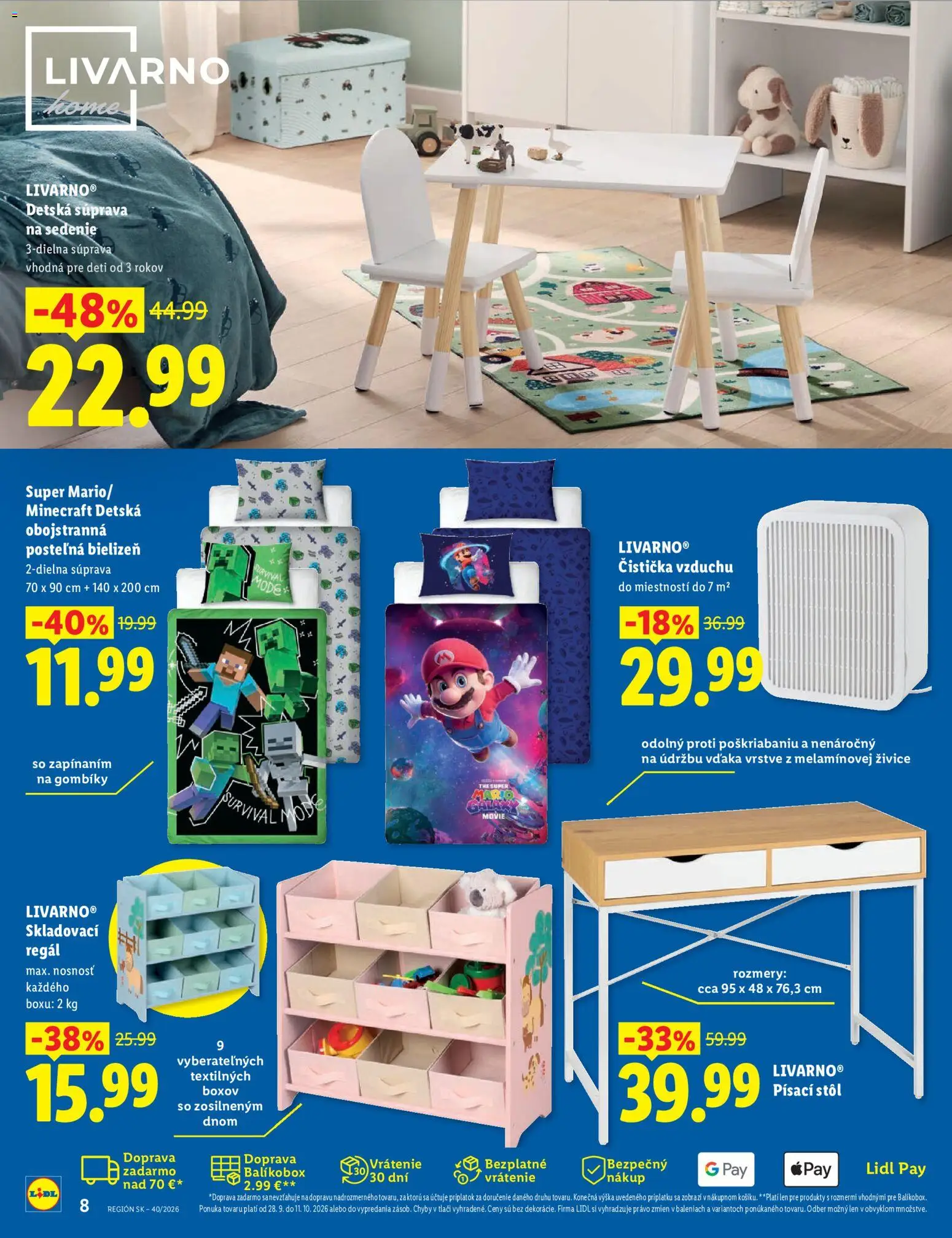 Nové Lidl akcie – leták je platný od 28.09.2026 | Strana: 8 | Produkty: Regál, Čistička vzduchu, Stôl, Písací stôl