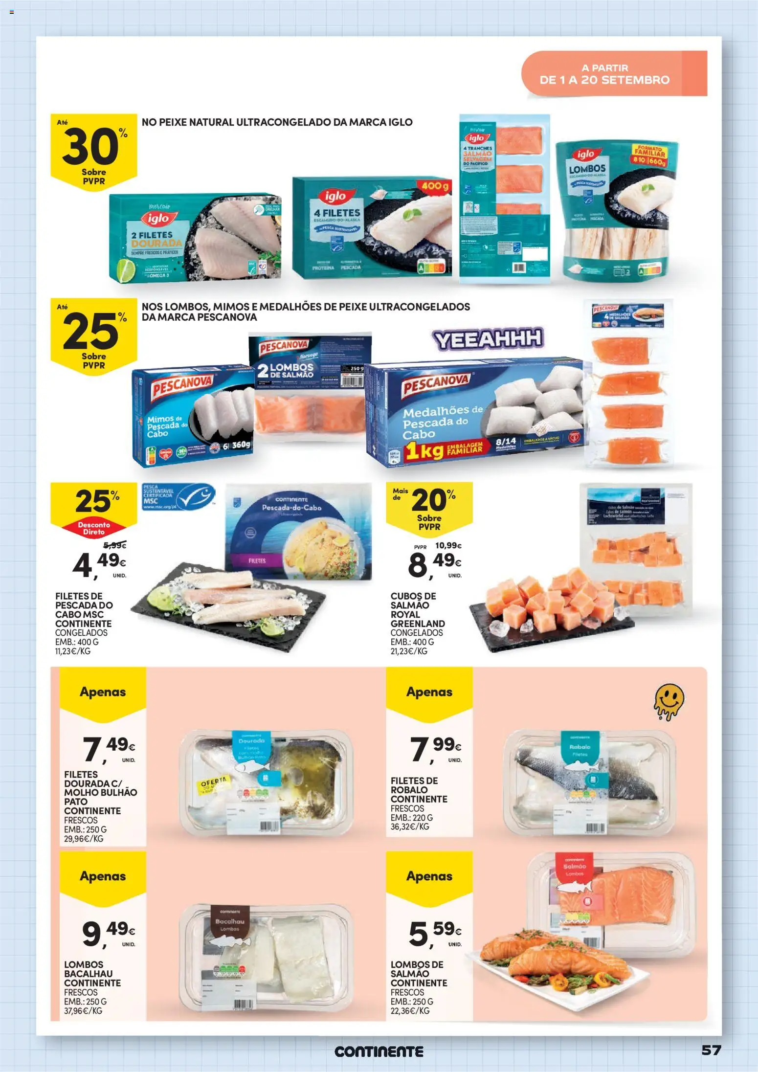 Continente Regresso às Aulas Na escola de toda a gente │ válido de 11/08/2026 | Página: 57 | Produtos: Cabo, Pato, Salmão, Proteina