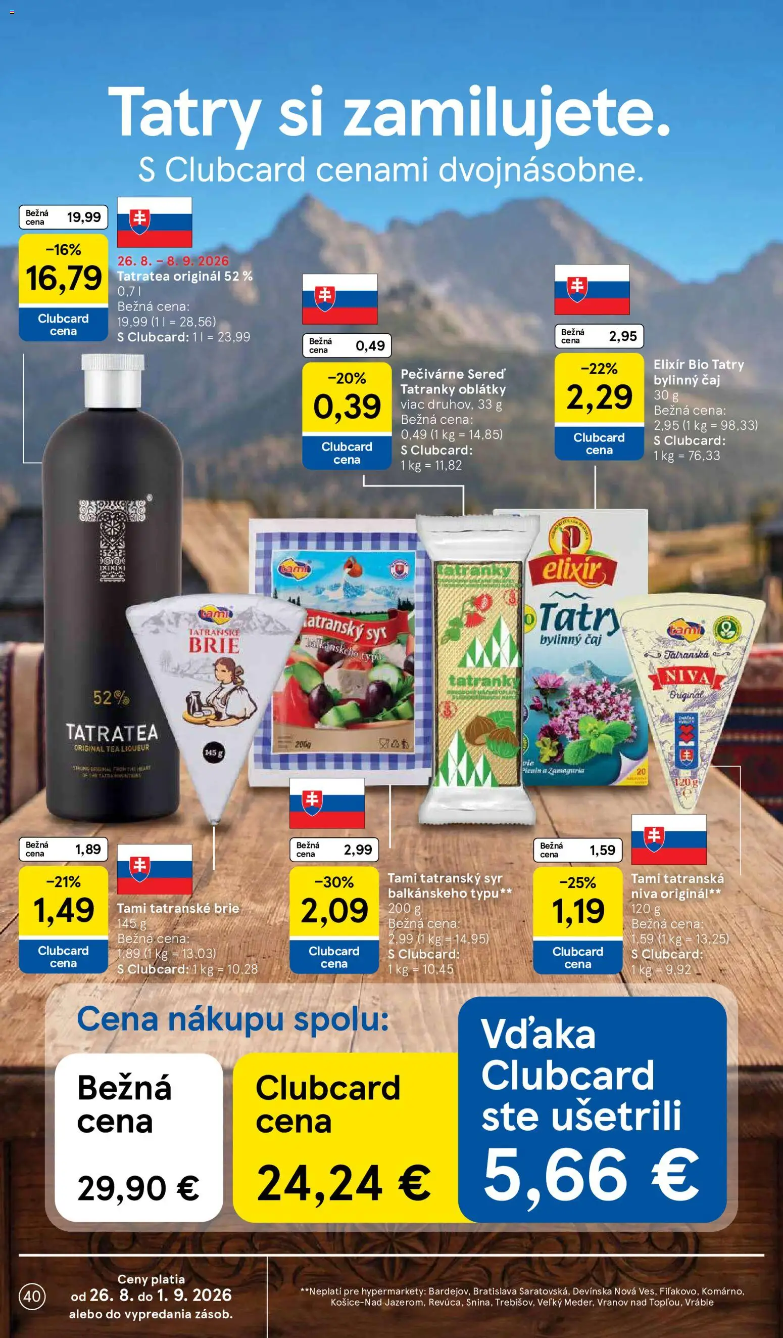 Nové Tesco akcie – leták je platný od 26.08.2026 | Strana: 40 | Produkty: Syr, Čaj, Niva, Bylinný čaj