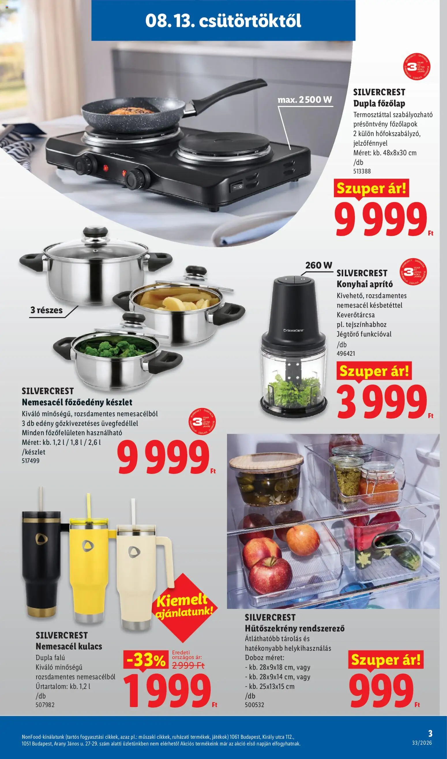 Lidl akciós ujság - amely érvényes a következő dátumtól: 2026.08.13. | Oldal: 3 | Termékek: Hűtőszekrény, Edény, SilverCrest, Rendszerező