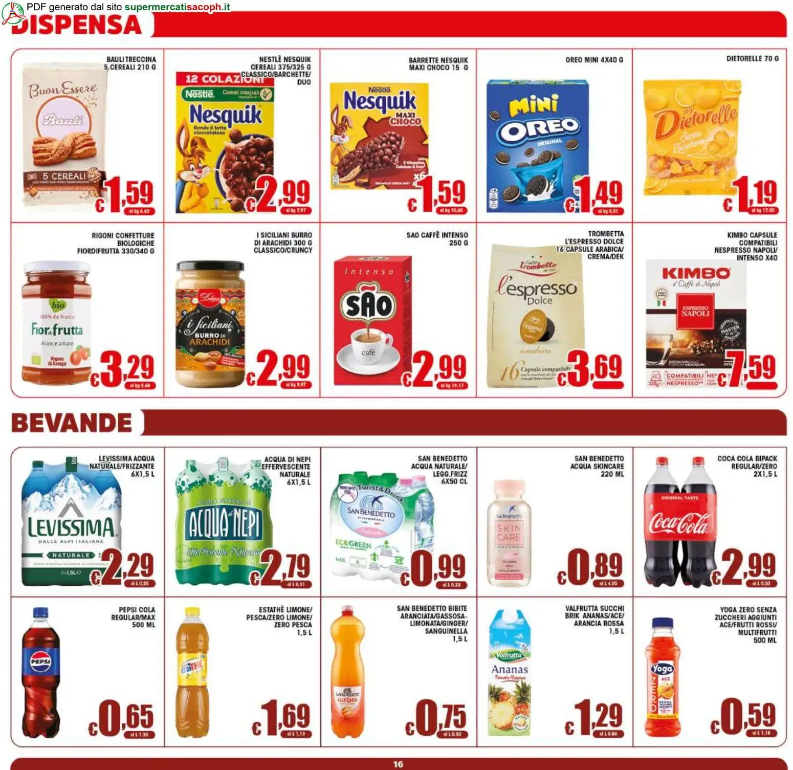 Volantino Sacoph del 12/08/2026 | Pagina: 16 | Prodotti: Cereali, Bevande, Limone, Pepsi