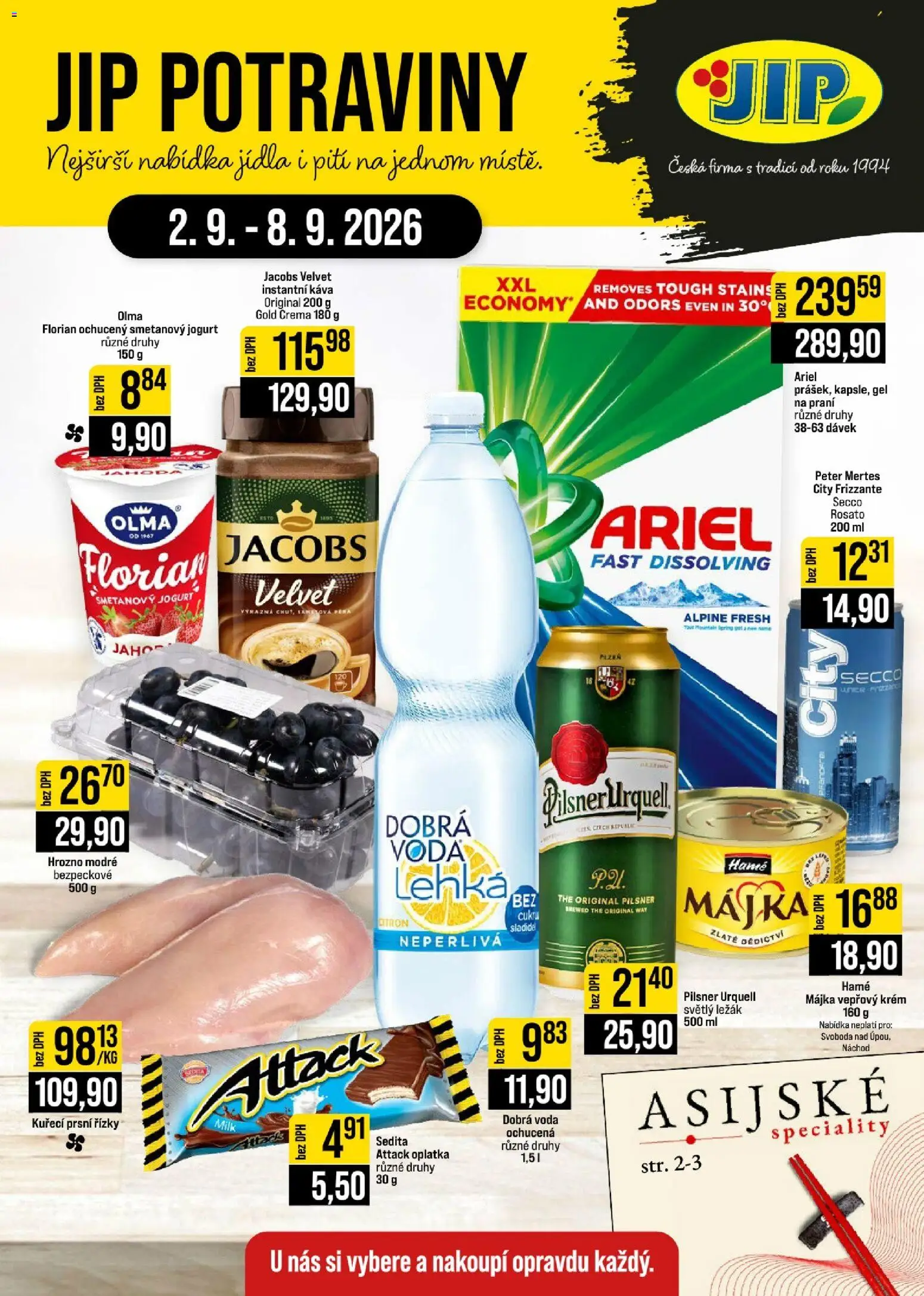 Jip leták - Cash & Carry od 02.09.2026 | Strana: 1 | Produkty: Voda, Jogurt, Frizzante, Speciality