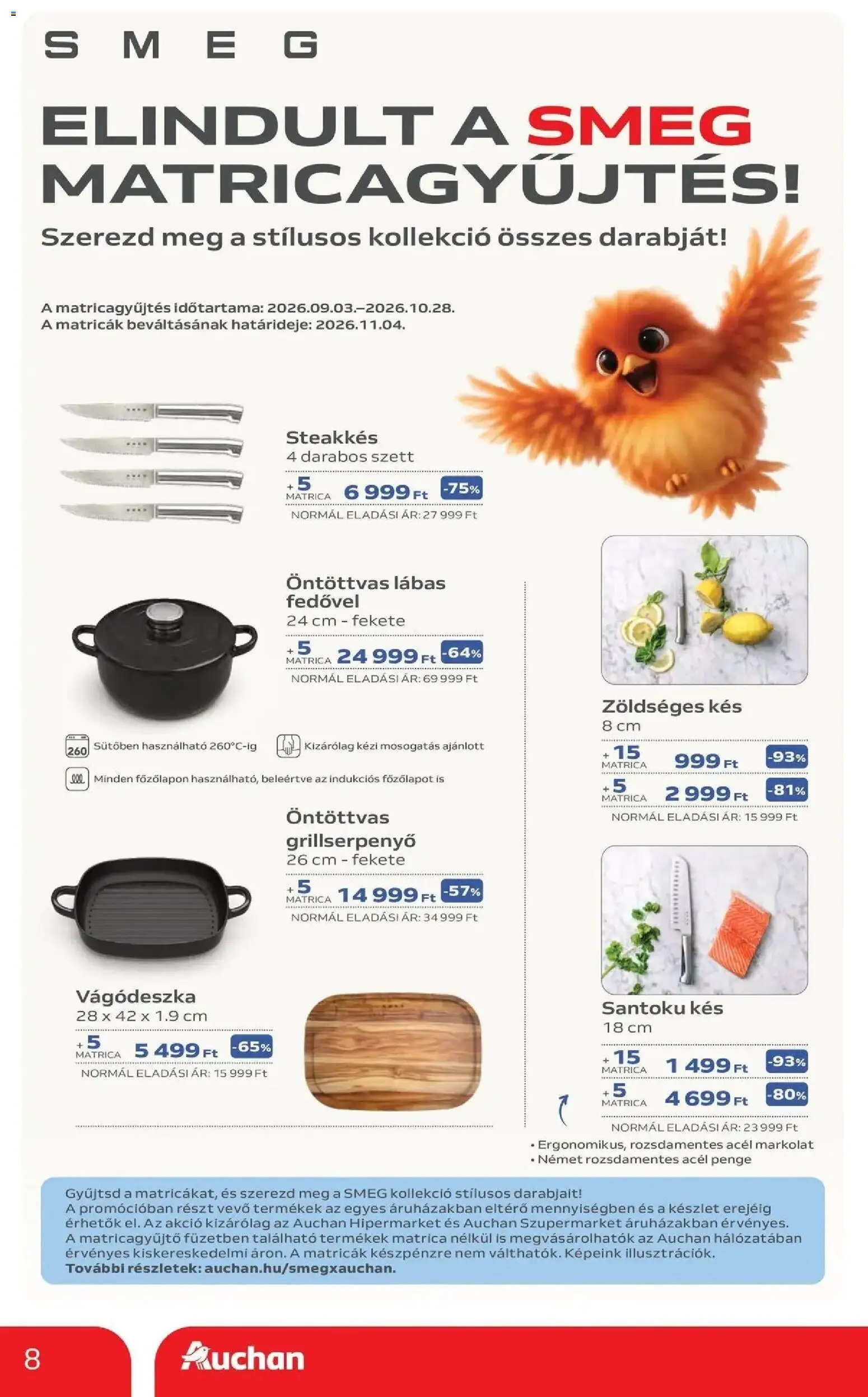 Auchan akciós újság Szolnok - 2026.10.08. -tól/töl > akció, lapozható szórólap 🛍️ | Oldal: 8 | Termékek: Vágódeszka, Grill, Kés