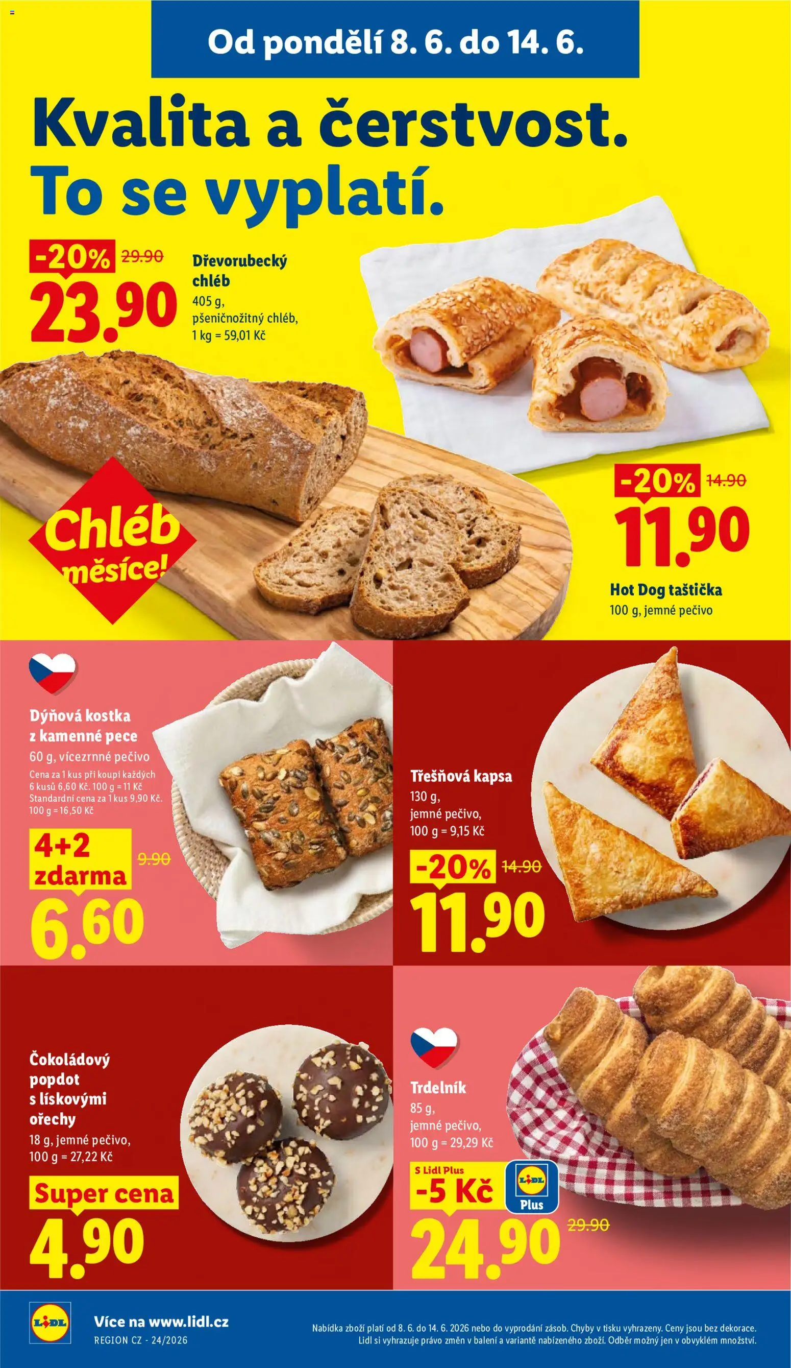 Lidl leták od 08.06.2026 | Strana: 14 | Produkty: Chléb, Ořechy, Hot dog, Dřevorubecký chléb