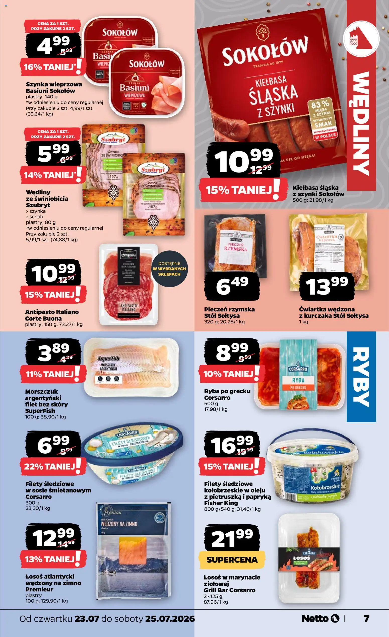 Netto gazetka od czwartku od 23.07.2026 | Strona: 7 | Produkty: Kiełbasa, Pietruszka, Szynka, Kiełbasa śląska
