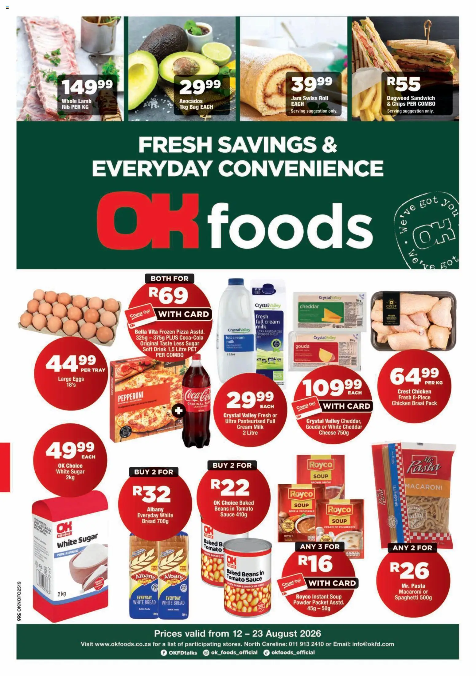 New OK Foods catalogue – valid from 12/08/2026 | Page: 1 | Products: Bag, Eggs, Sugar, Onion