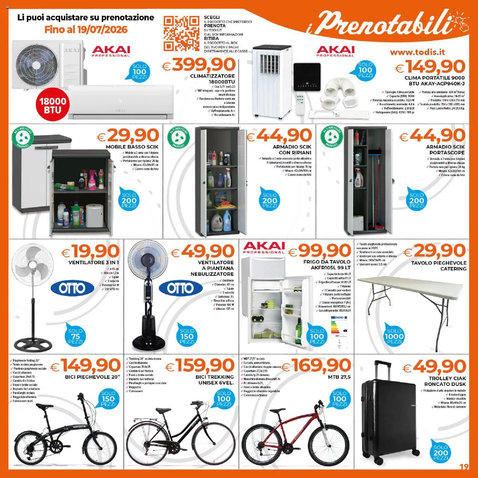 Volantino Todis del 09/07/2026 | Pagina: 19 | Prodotti: Climatizzatore, Nebulizzatore, Trolley, Tavolo