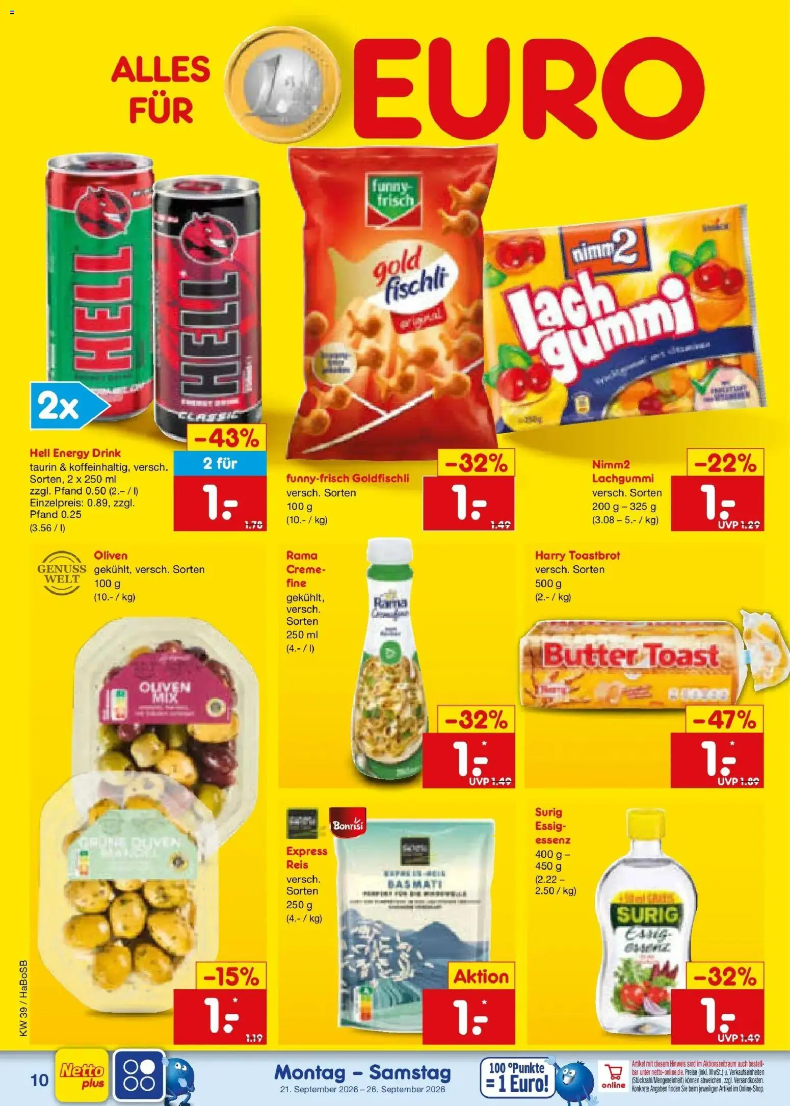 Netto Marken-Discount Prospekt Bochum – gültig ab 21.09.2026 | Seite: 16 | Produkte: Butter, Toastbrot, Funny frisch, Creme