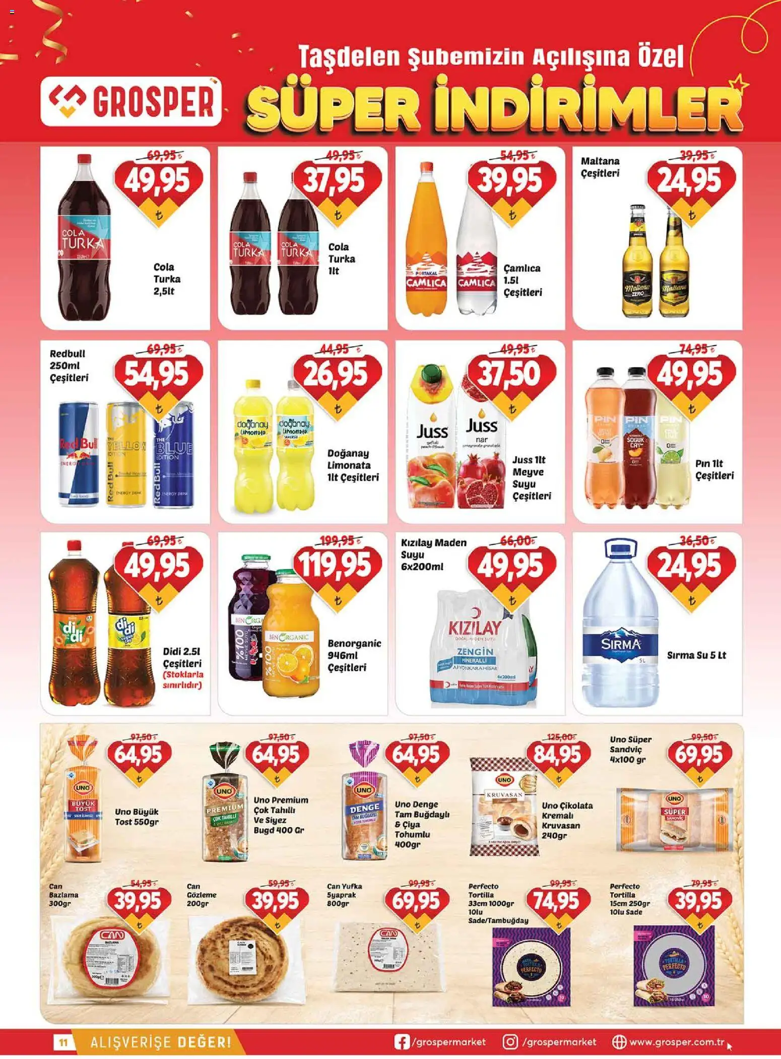 Grosper Katalog - 02 Eylül 2026 tarihinden itibaren geçerlidir | Sayfa: 11 | Ürünler: Çikolata, Portakal, Su, Meyve