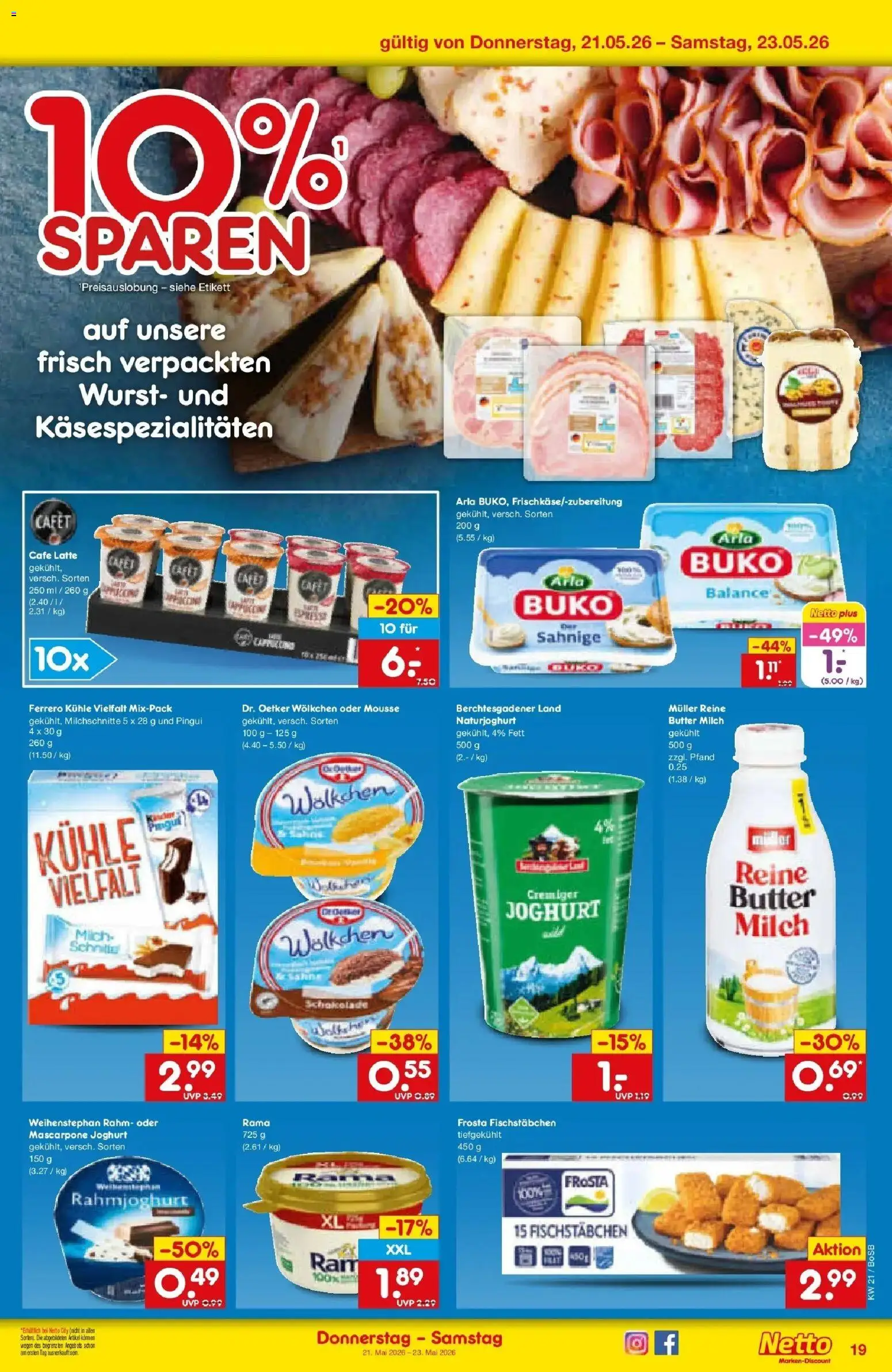 Netto Marken-Discount Prospekt Stadtlohn	 – gültig ab 18.05.2026 | Seite: 21 | Produkte: Milch, Mascarpone, Joghurt, Arla buko