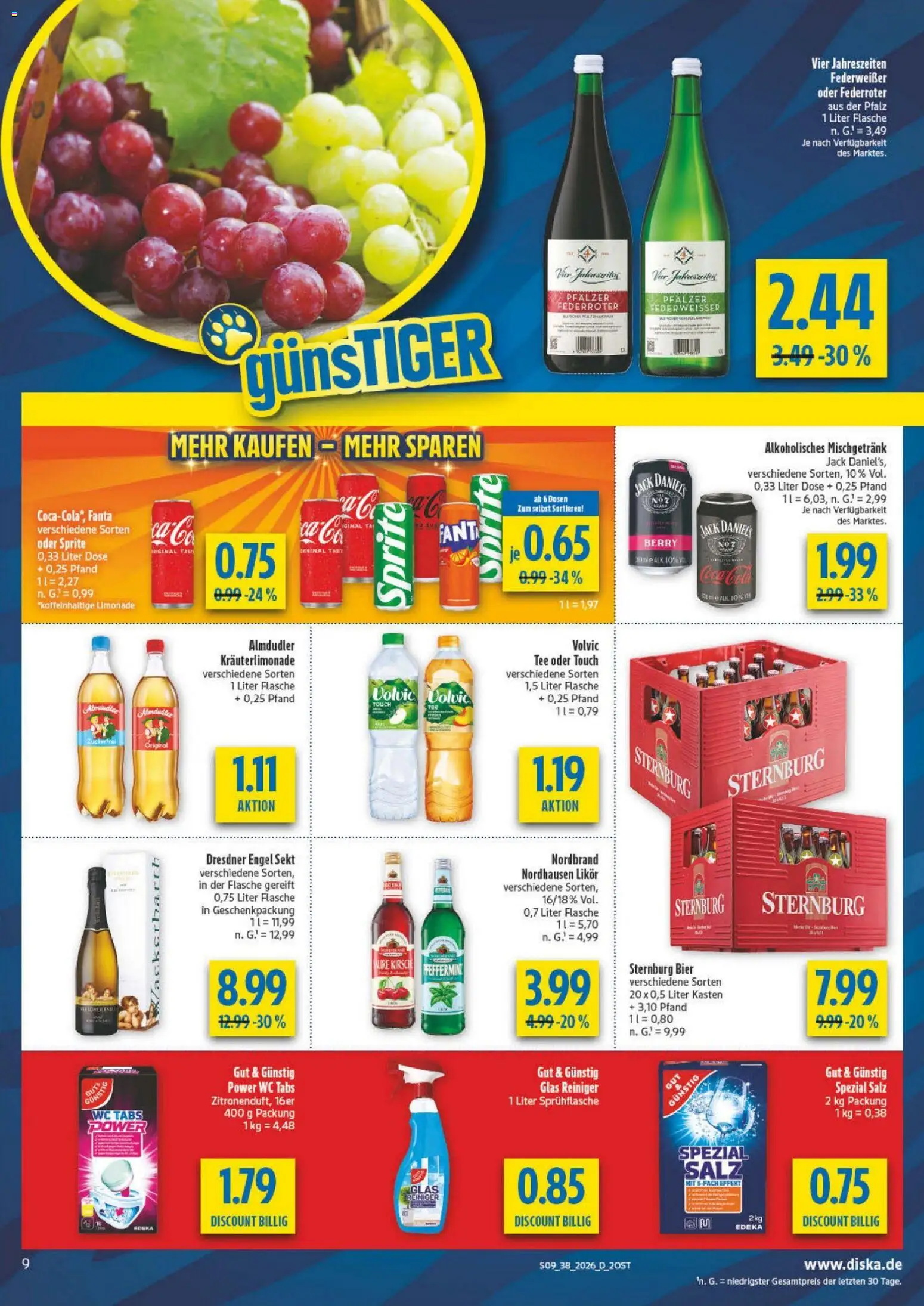 Diska - Diska Angebote Sachsen-Thüringen KW38 – gültig ab 09.09.2026 | Seite: 9 | Produkte: Sprite, Likör, Jack Daniel's, Limonade