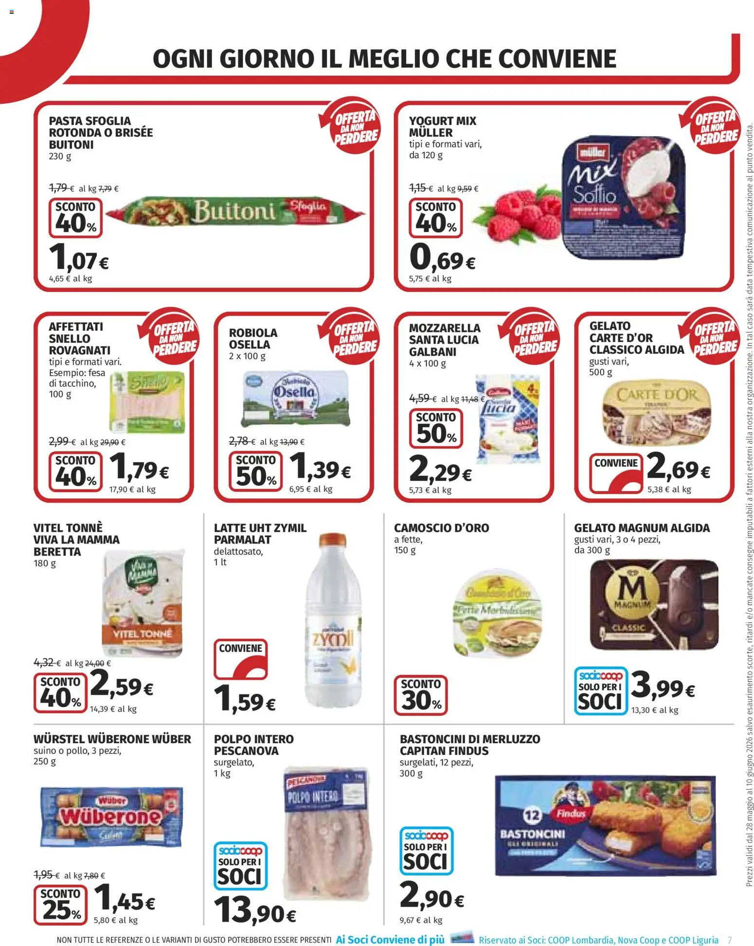 Volantino COOP del 28.05.2026 | Pagina: 7 | Prodotti: Yogurt, Pasta sfoglia, Latte, Wurstel