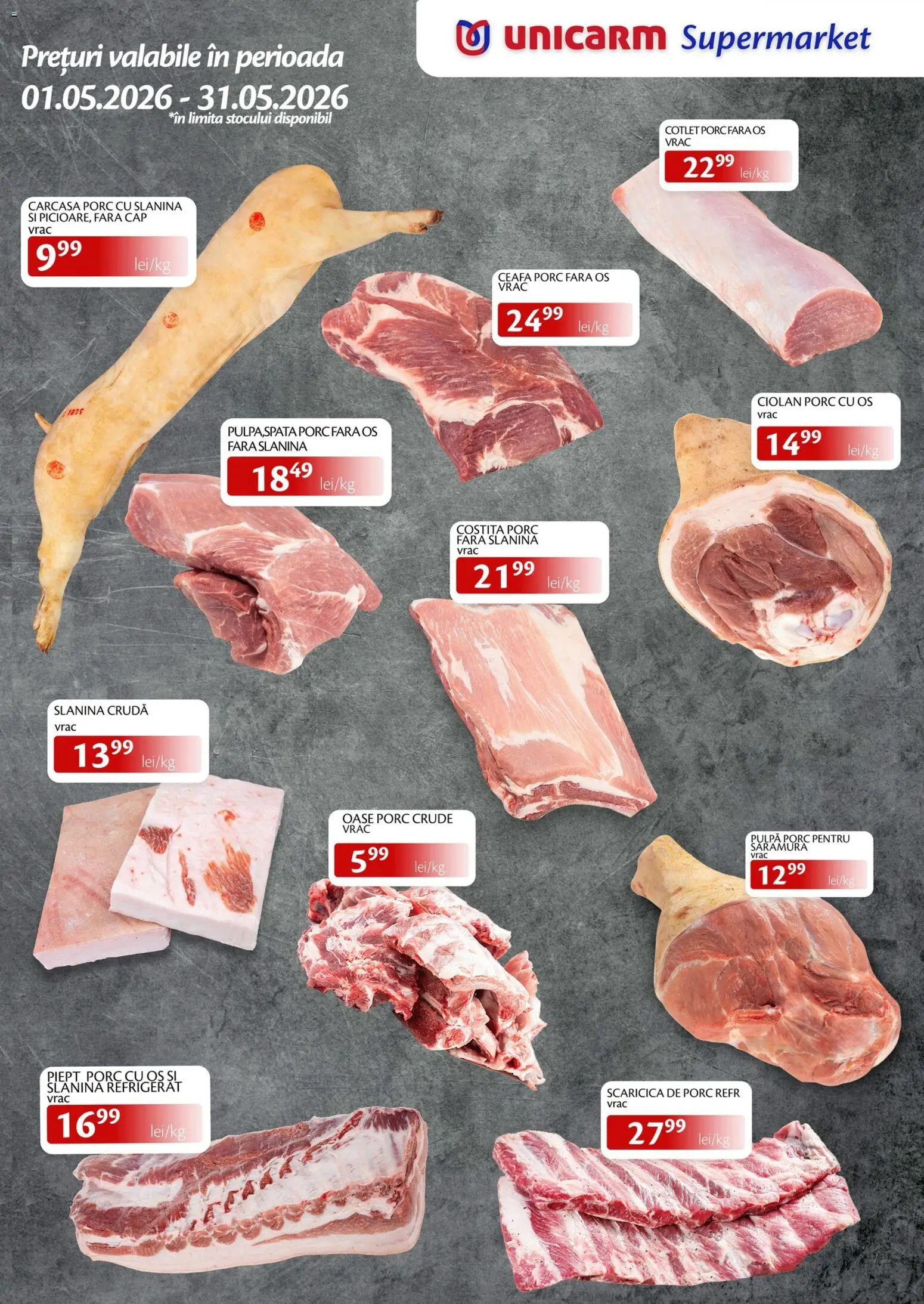 Noul catalog Unicarm – valabil de la 01.05.2026 | Pagină: 1 | Produse: Carcasă, Lait de coco, Cotlet porc