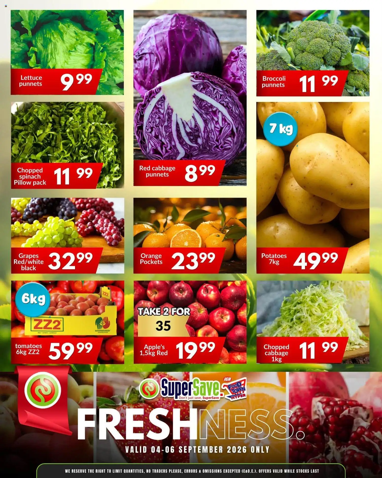 New Super Save catalogue – valid from 04/09/2026 | Page: 5 | Products: Broccoli, Tomatoes, Potatoes, Lettuce