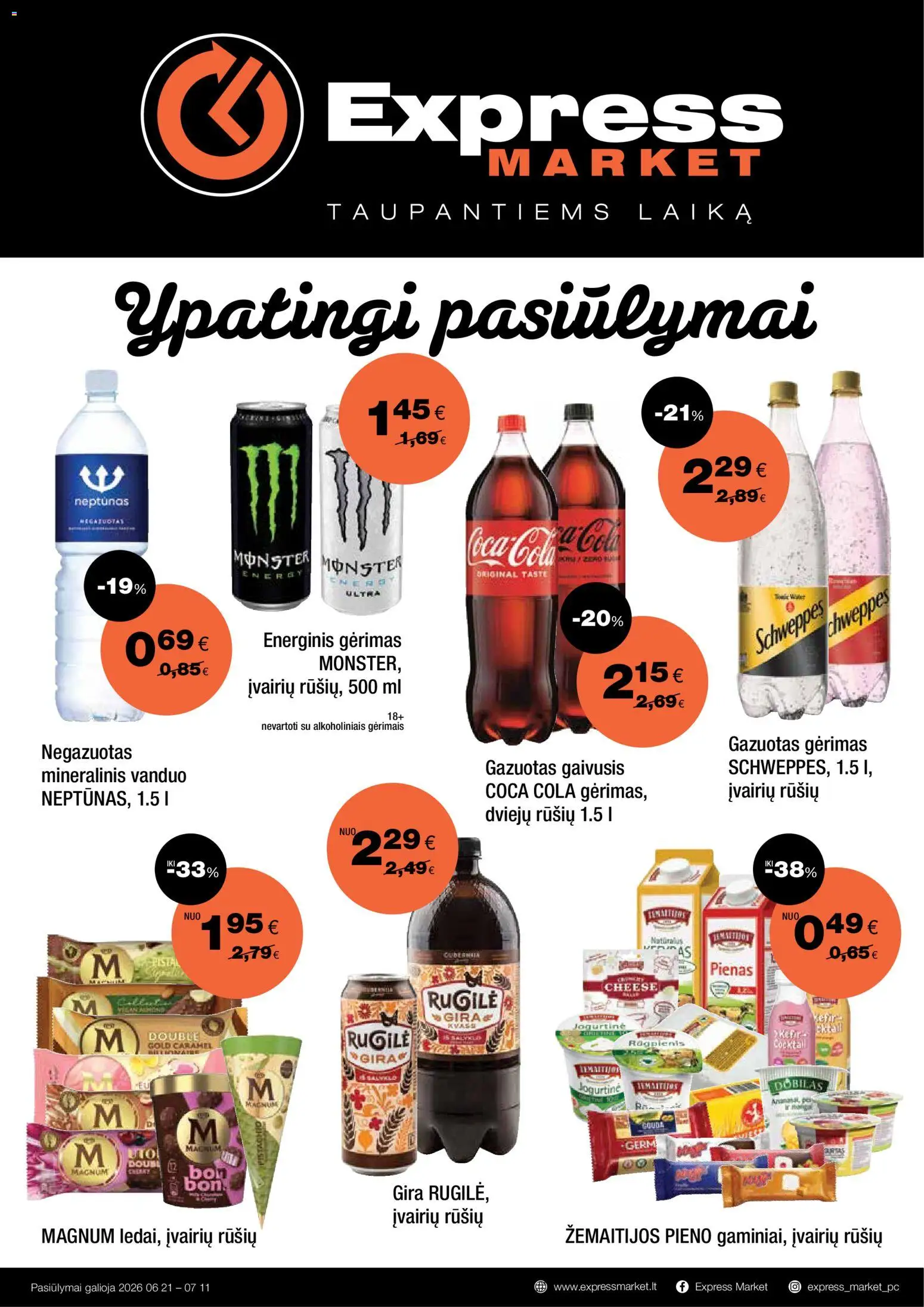 Express market akcijos nuo 2026.06.21 | Puslapis: 1 | Prekių: Energinis gėrimas, Pienas, Mineralinis vanduo