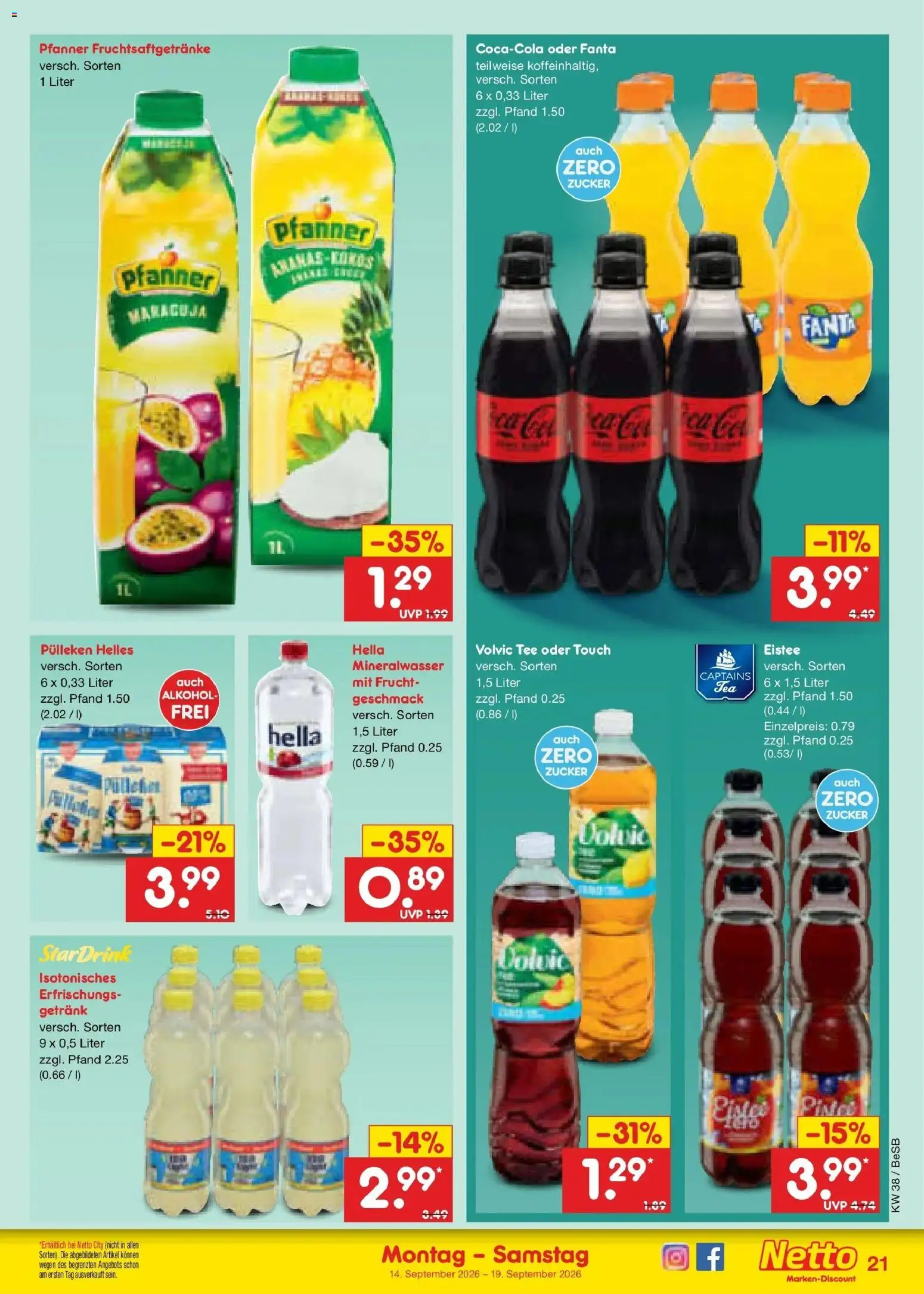 Netto Marken-Discount Prospekt Berlin-Prenzlauer Berg – gültig ab 14.09.2026 | Seite: 31 | Produkte: Fanta, Volvic tee, Tee, Volvic