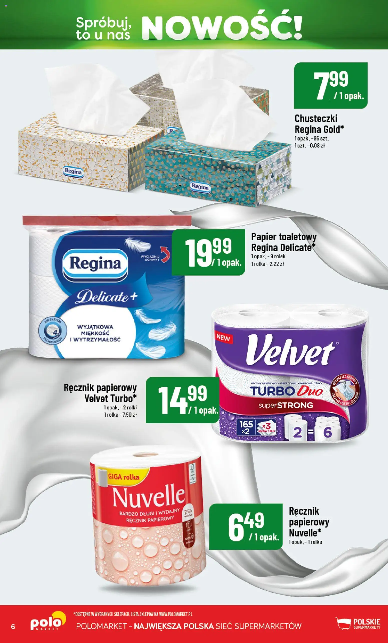 Nowa POLOmarket gazetka od jutra 19.08.2026 | Strona: 6 | Produkty: Chusteczki, Papier toaletowy, Rolki, Ręcznik papierowy