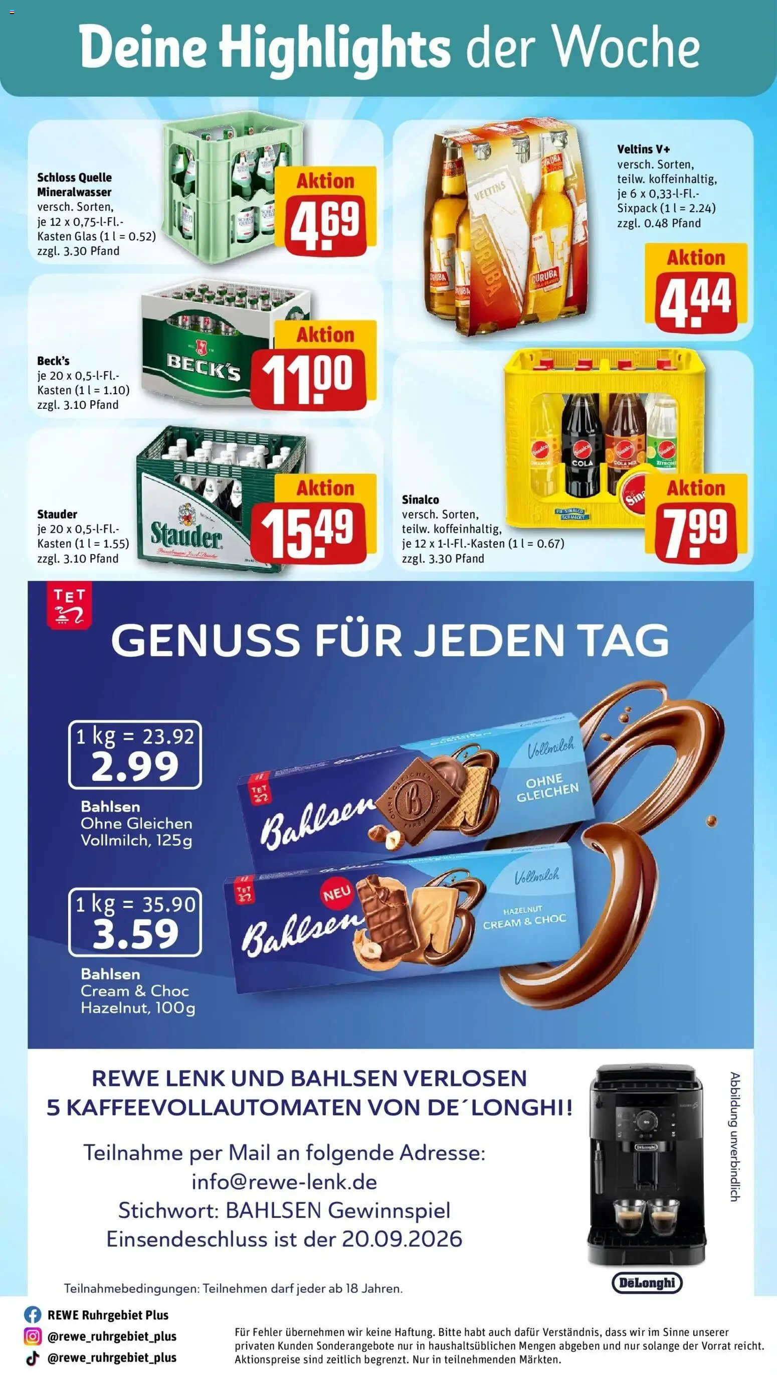REWE Prospekt ab 14.09.2026 zum Blättern » Angebote | Seite: 33 | Produkte: Sinalco, Cola, Mineralwasser, Veltins