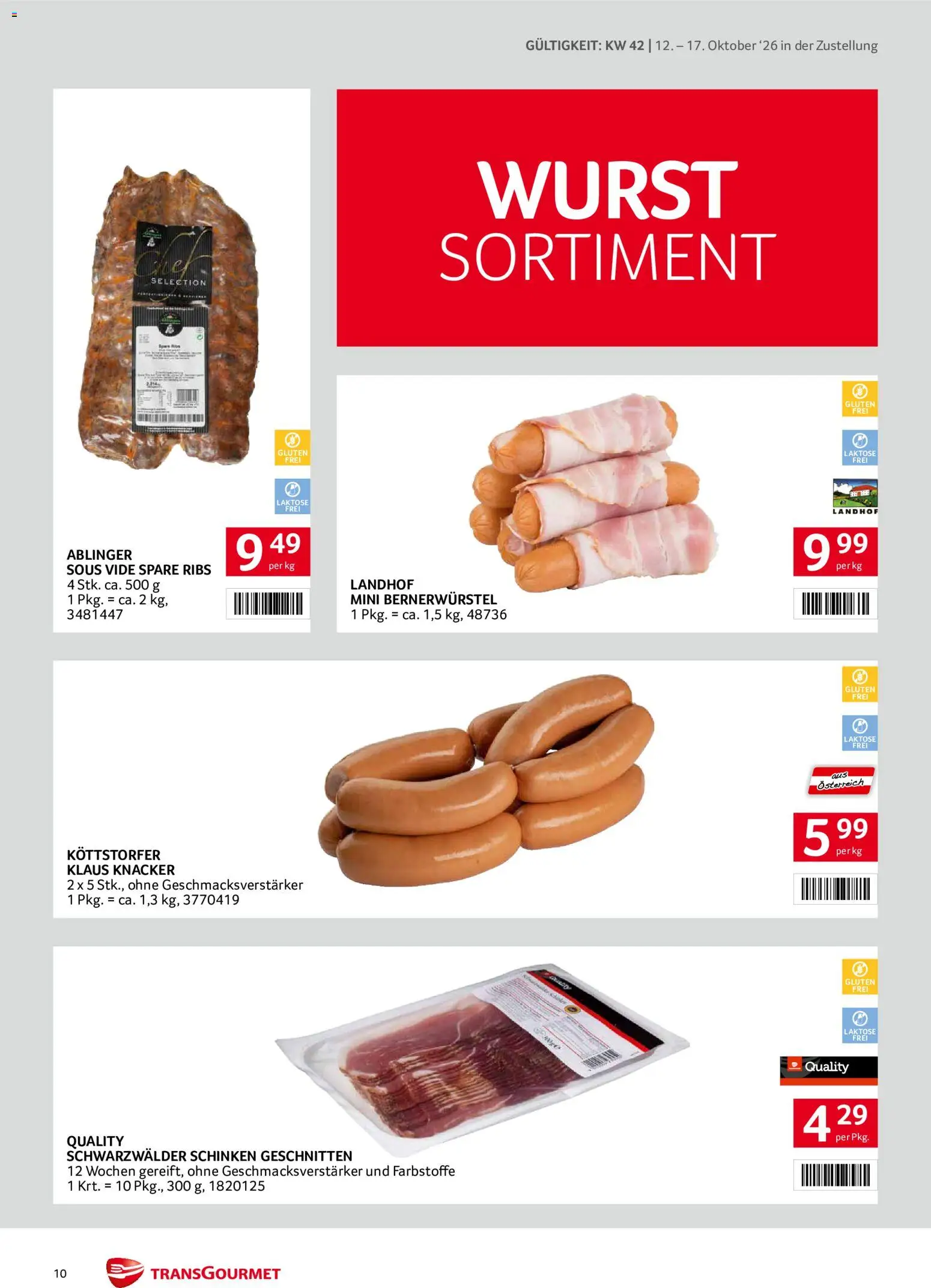 Transgourmet Flugblatt gültig ab 11.10.2026 | Seite: 10 | Produkte: Wurst, Schinken
