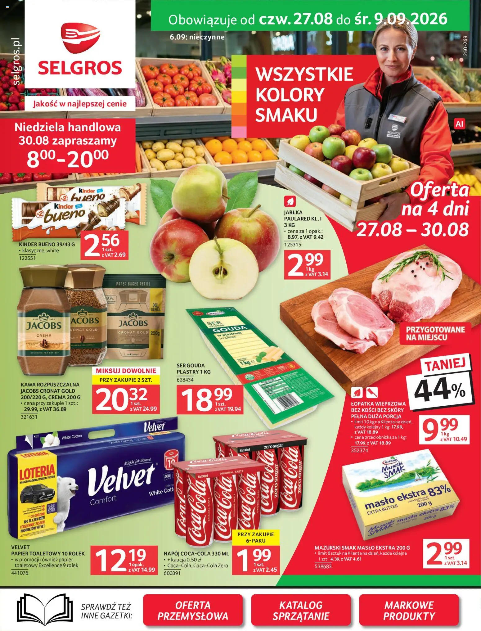 Selgros cash&carry gazetka od 27.08.2026 | Strona: 1 | Produkty: Kawa rozpuszczalna, Coca cola, Kawa, Jabłka