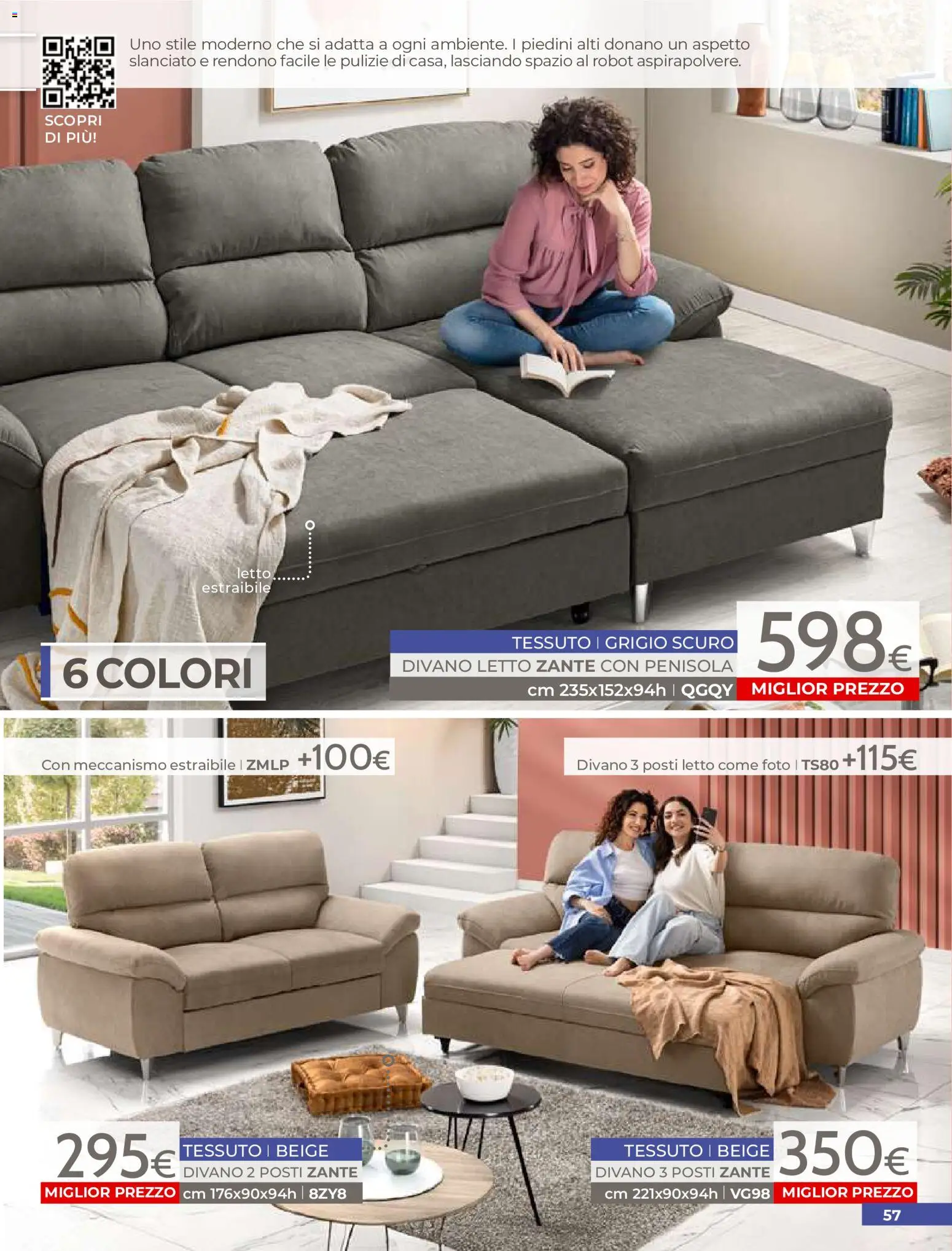 Volantino Mondo Convenienza del 01/07/2026 | Pagina: 59 | Prodotti: Divano letto, Robot, Letto, Divano