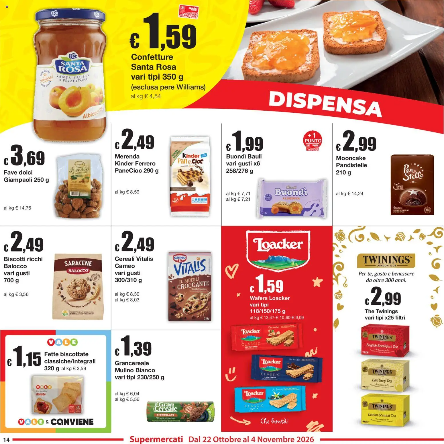 Volantino Sì con Te del 22/10/2026 | Pagina: 14 | Prodotti: Cioccolato, Pere, Biscotti, Frutta