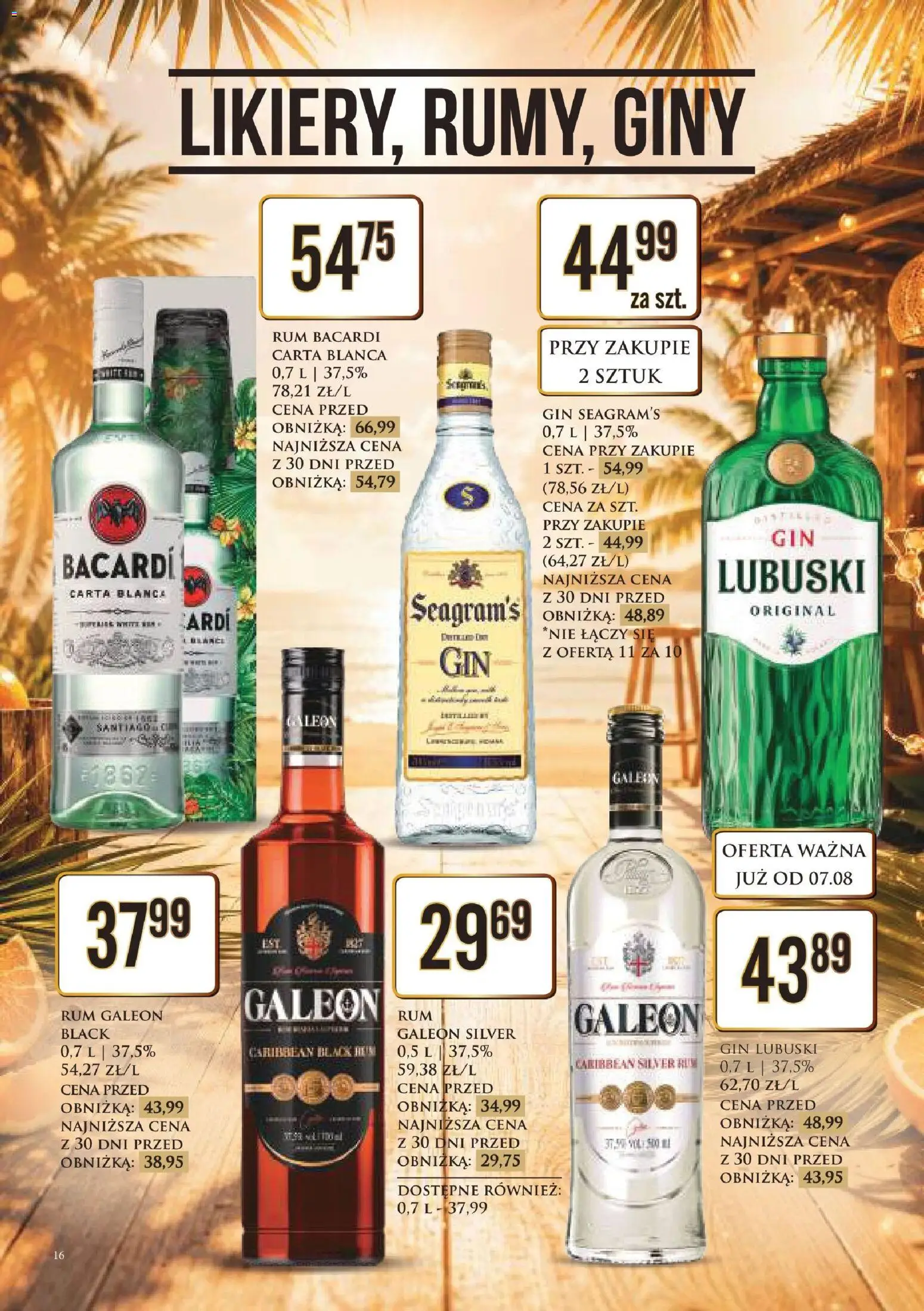 Dino gazetka alkoholowa od 07.08.2026 | Strona: 16 | Produkty: Rum Bacardi, Gin Lubuski, Bacardi, Rum